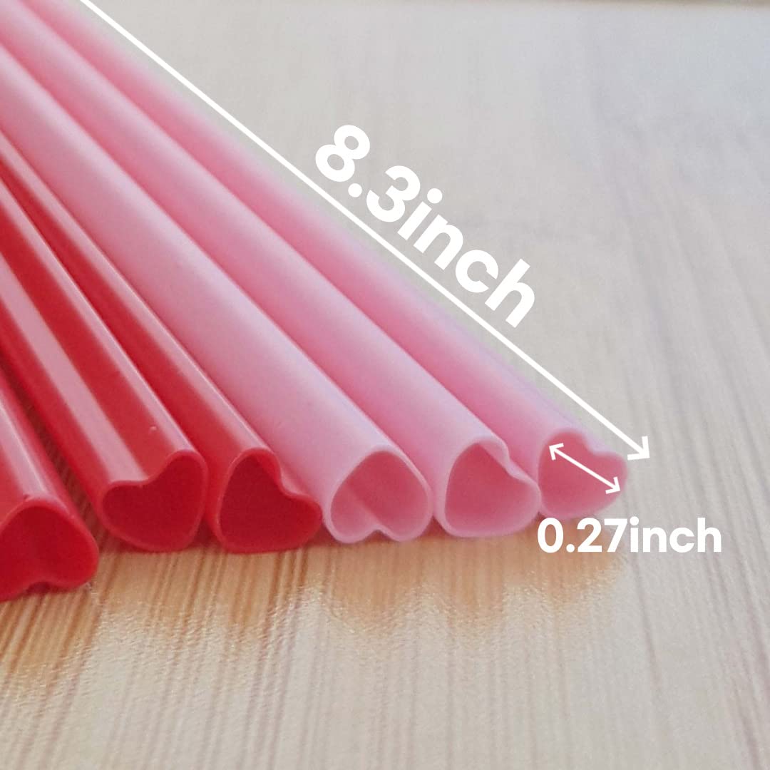 100pcs Heart Shaped Pink Straws - Disposable Plastic Drinking Straws for Valentine's Day, Galentine's Day, Birthday Parties, Bridal Showers & Wedding Decorations - Individually Wrapped Cute Straws for Cocktails, Milkshakes & Party Drinks