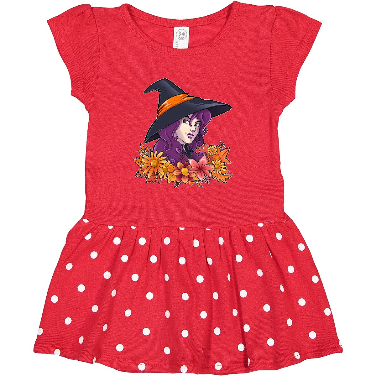 Inktastic Witch with Autumn Flowers and Leaves Toddler Dress - Cute Halloween Costume for Girls, Fall Themed Baby Outfit - Perfect for Trick or Treat, Photo Shoots & Autumn Festivals