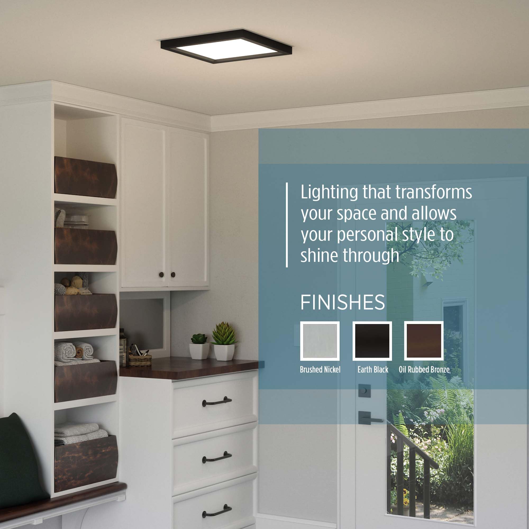 Quoizel Outskirts Square Flush Mount Ceiling Light - 15 Inch Earth Black, Dimmable Integrated LED (2700 Lumens, 30W) - Perfect for Hallway, Kitchen, Bedroom & Bathroom Lighting | Modern Close-to-Ceiling Fixture for Home & Office Spaces