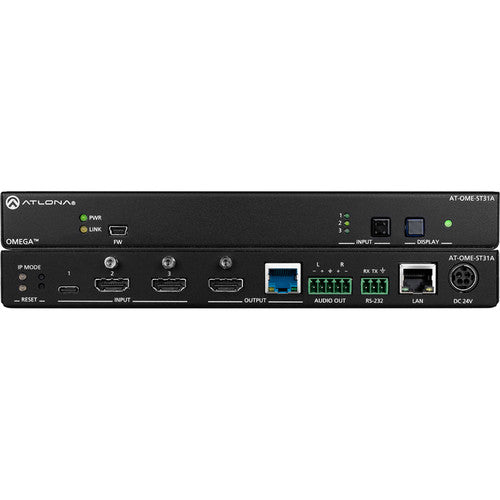 Atlona® AT-OME-ST31A 3x1 HDBaseT Switcher with HDMI & USB-C Inputs | Audio De-Embedding | Professional AV Switching for Home Theater, Conference Rooms & Digital Signage