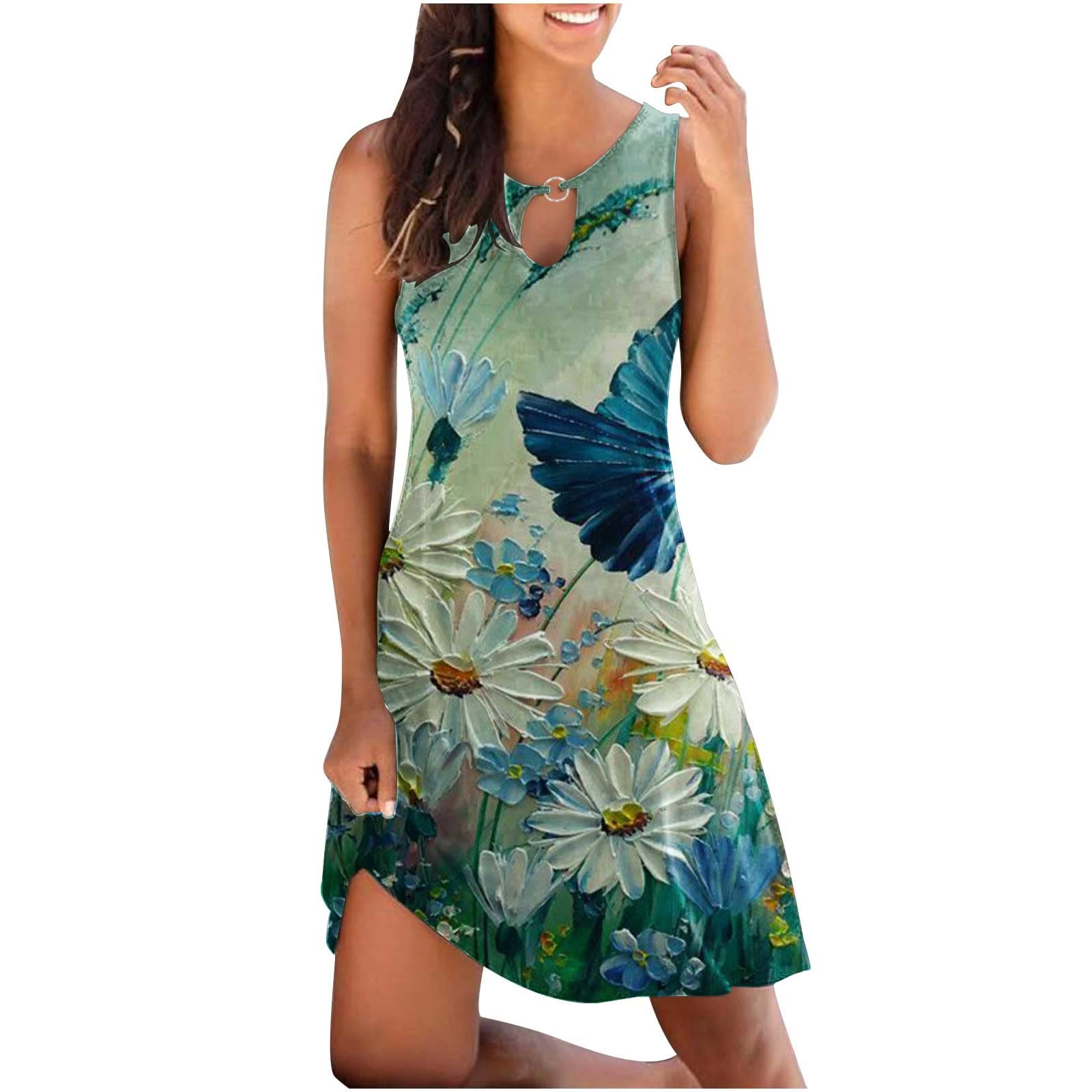 2024 Women's Summer Dresses - Casual Sleeveless Boho Flowy Sundress for Beach Vacation & Outdoor Activities | Perfect for Pool Parties, Tropical Getaways and Summer Festivals