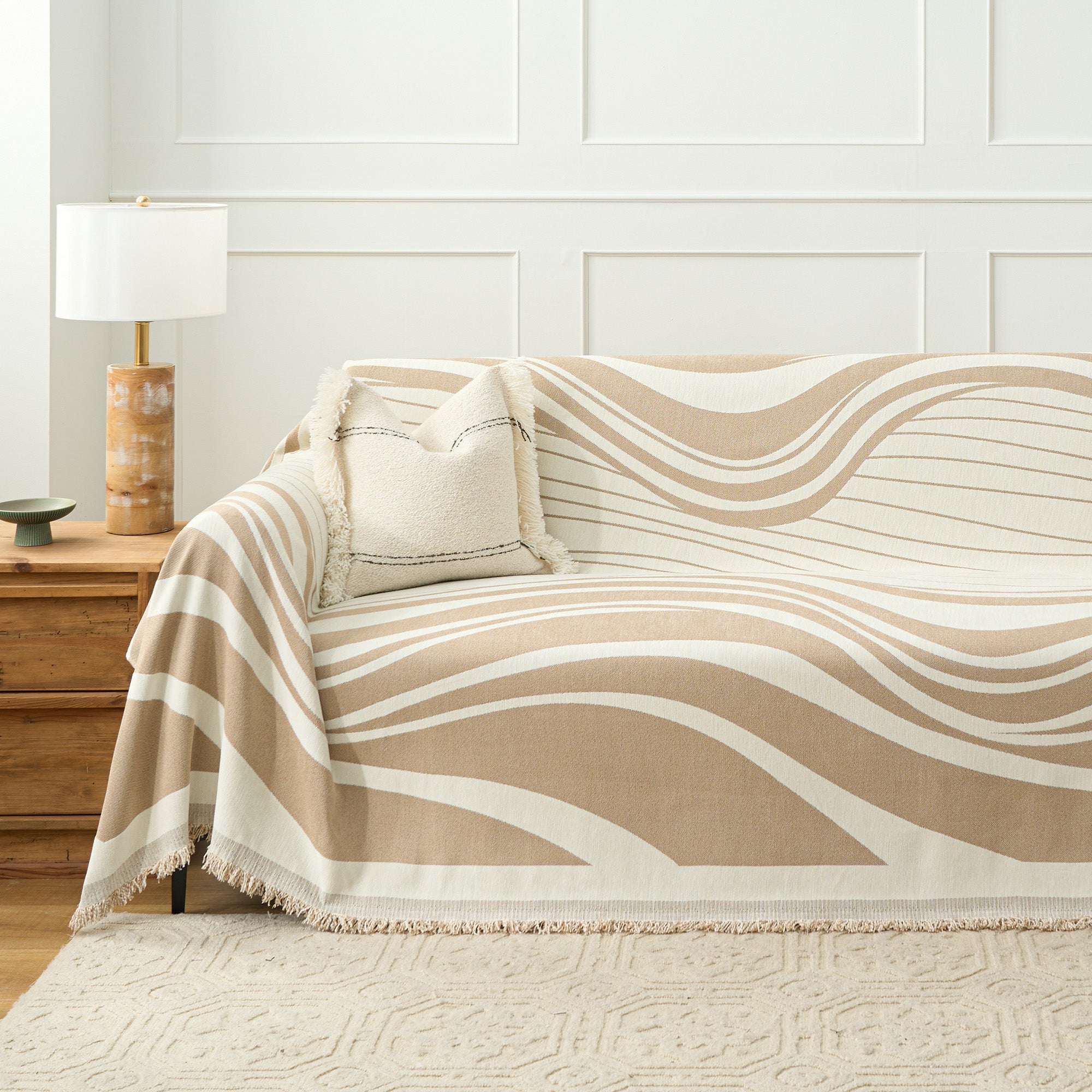 Modern Wave Pattern Sofa Cover - Stretchable Couch Slipcover for Living Room, Home Decor, Protects Furniture from Pets & Stains - Perfect for Sectional, Loveseat, or Recliner Sofas