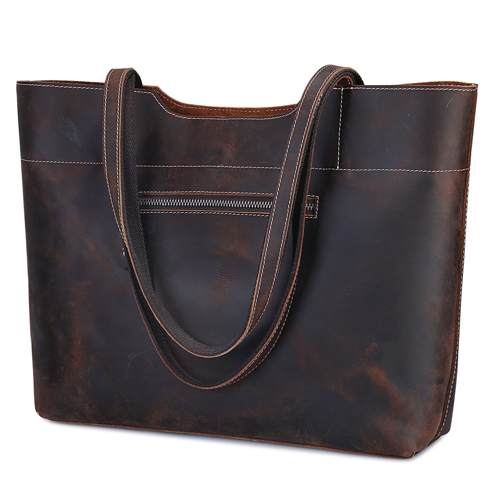 Vintage Genuine Leather Tote Bag for Women - Large Handbag Shoulder Purse - Perfect for Work, Travel & Everyday Use