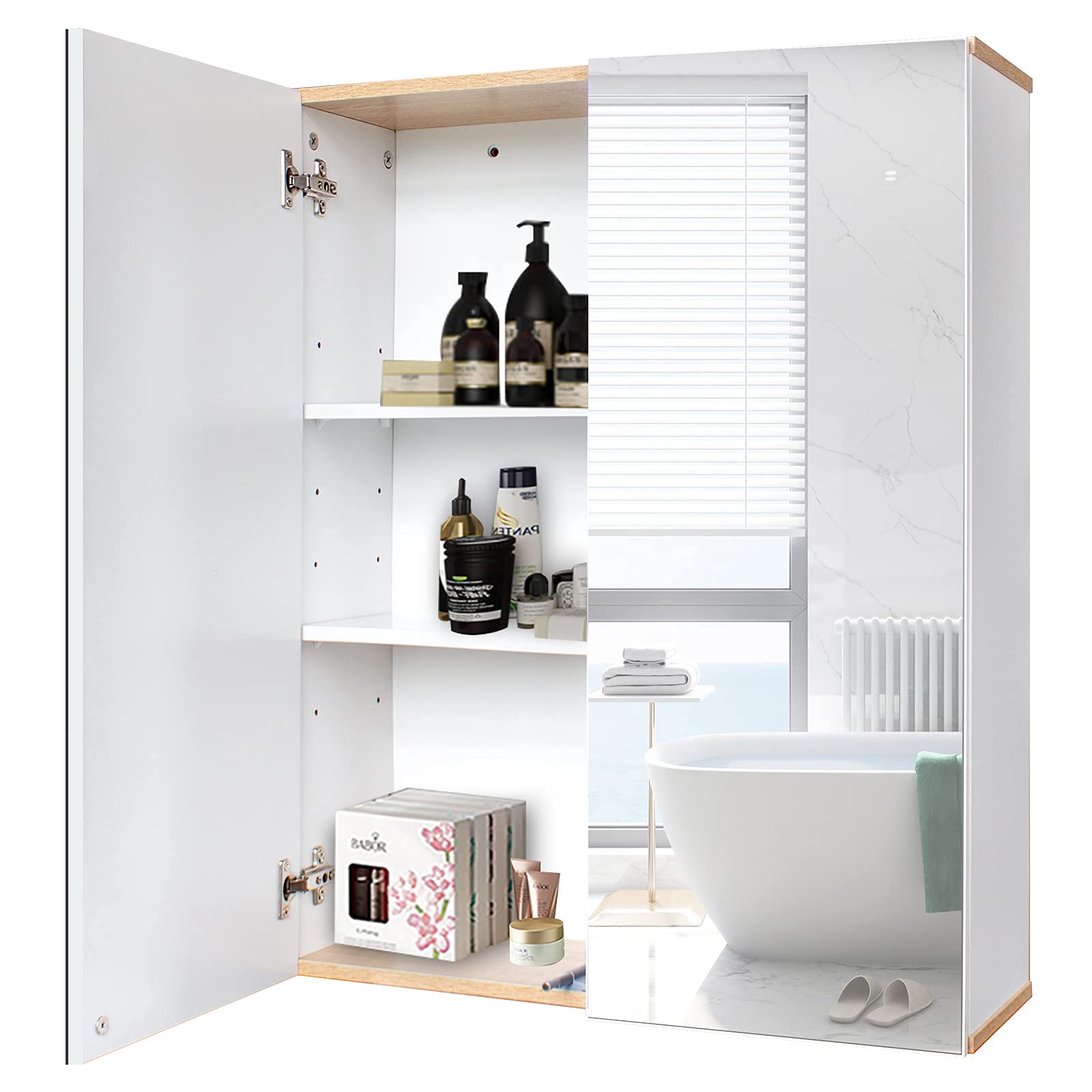 HomVent White Wall Mounted Bathroom Mirror Cabinet - Over Vanity Medicine Storage with Double Doors & Adjustable Shelf, Space Saving MDF Board (2-Door) - Perfect for Small Bathrooms, Apartments & Modern Home Decor