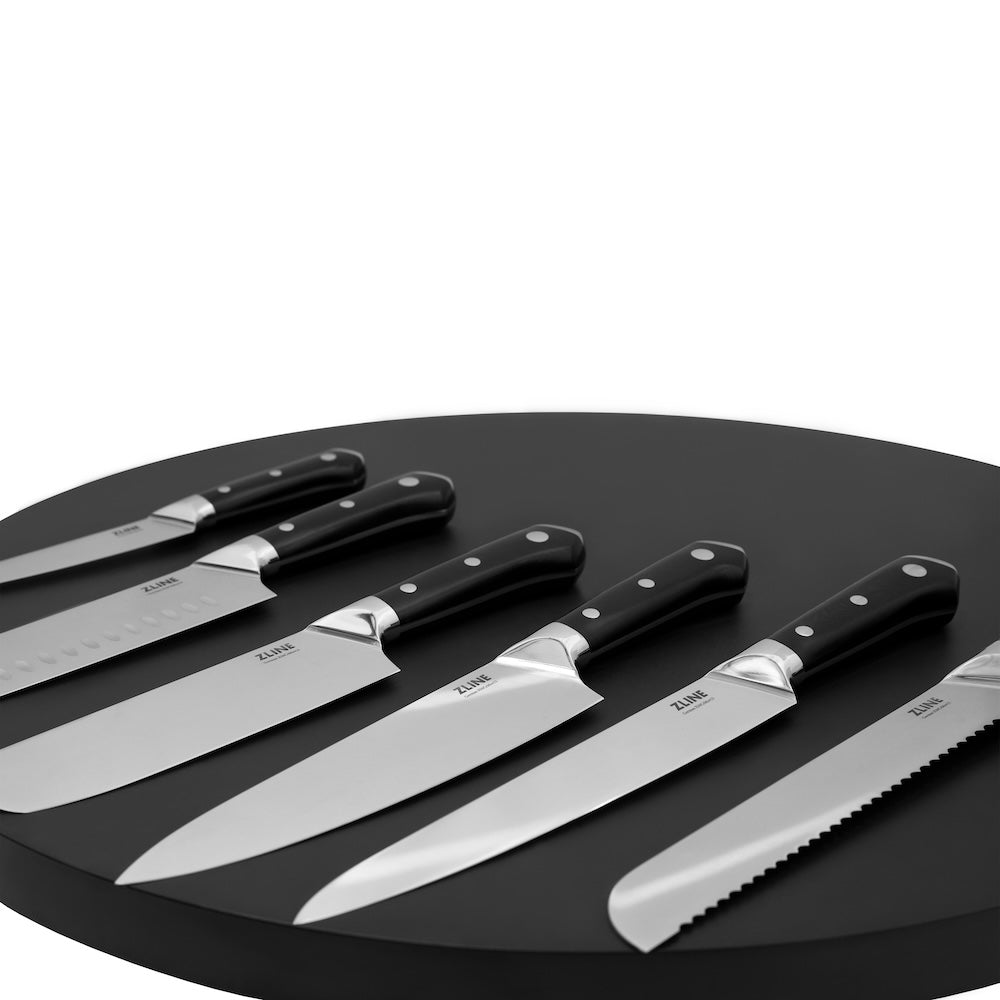 ZLINE 15-Piece Professional German Steel Kitchen Knife Block Set - High-Quality Chef Knives, Utility Knives & Steak Knives for Home Cooking & Professional Kitchens (KSETT GS 15) | Perfect for Meal Prep, Slicing, Dicing & Food Presentation