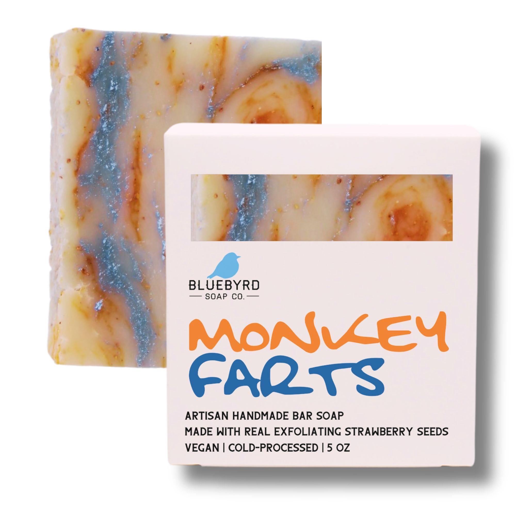 Bluebyrd Soap Co. Monkey Farts Vegan Soap Bar - Handmade Natural Olive & Coconut Oil Soap for Kids & Teens | Fruity Scented Body Wash | Perfect for Bath Time, Birthday Gifts & Sensitive Skin Care