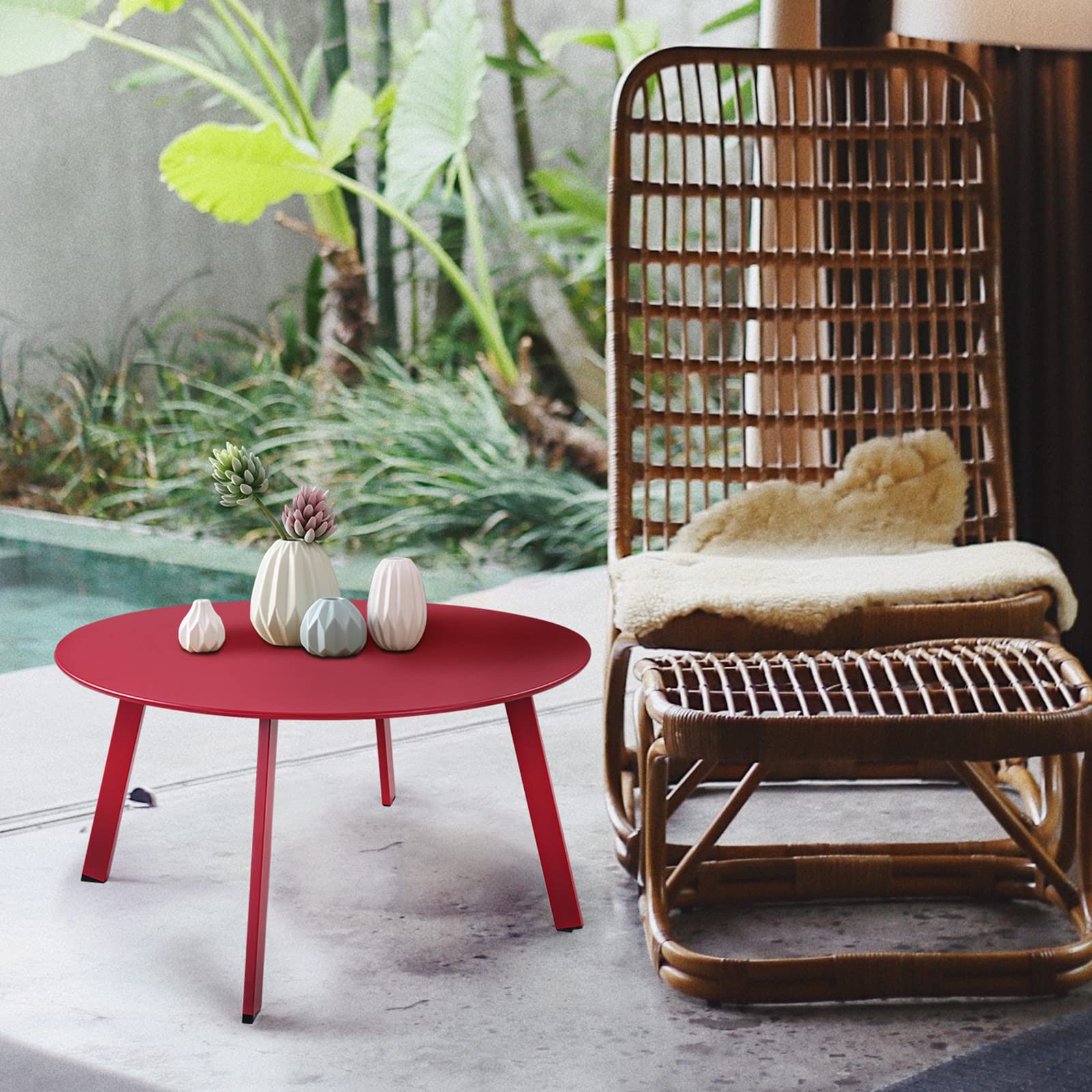Round Steel Patio Coffee Table - Weather Resistant Outdoor Side Table for Garden, Deck & Poolside (Red, 1PC) - Perfect for Backyard Relaxation & Outdoor Entertaining