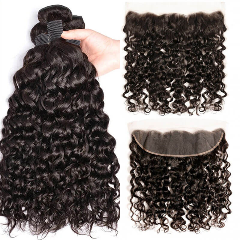 Eullair Water Wave Bundles with Closure 3/4 PCS - 4x4 5x5 6x6 HD Lace Closure - Perfect for Natural-Looking Hairstyles, Weaves & Extensions for Women