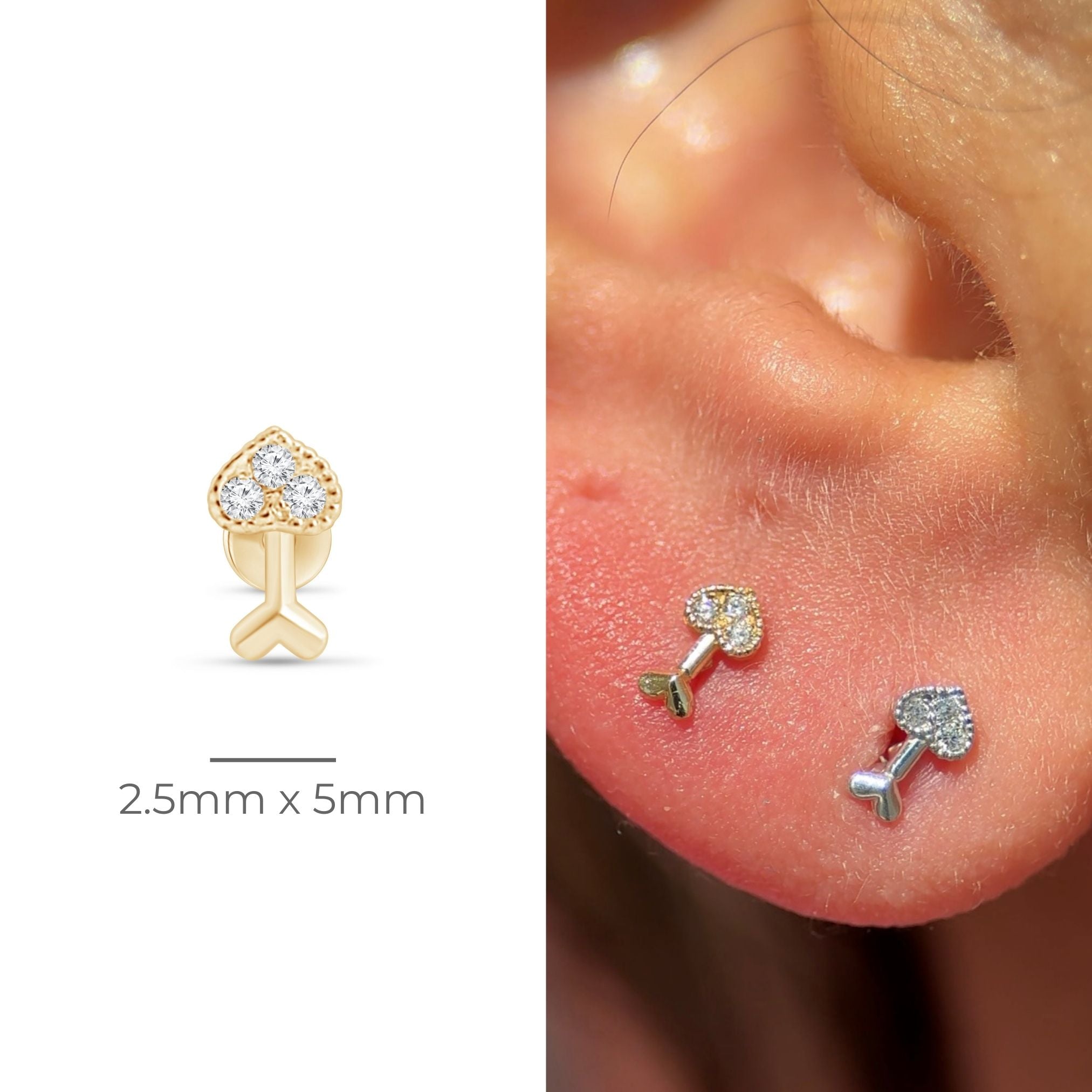 14k Yellow Gold Diamond Heart Cupid's Arrow Stud Earrings - Romantic Gift for Valentine's Day, Anniversary & Special Occasions