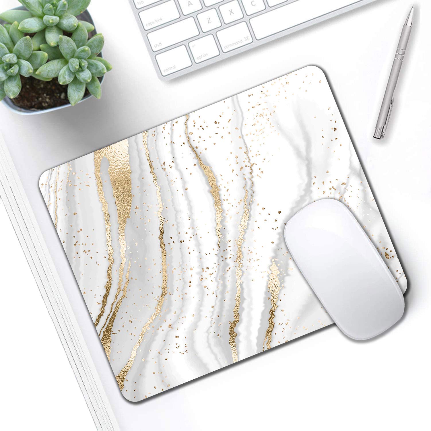 IMAYONDIA White Gold Marble Mouse Pad - Non-Slip Rubber Base, Portable Office & Gaming Mousepad for Laptop & PC - Modern Abstract Design for Work, Home & Travel Use