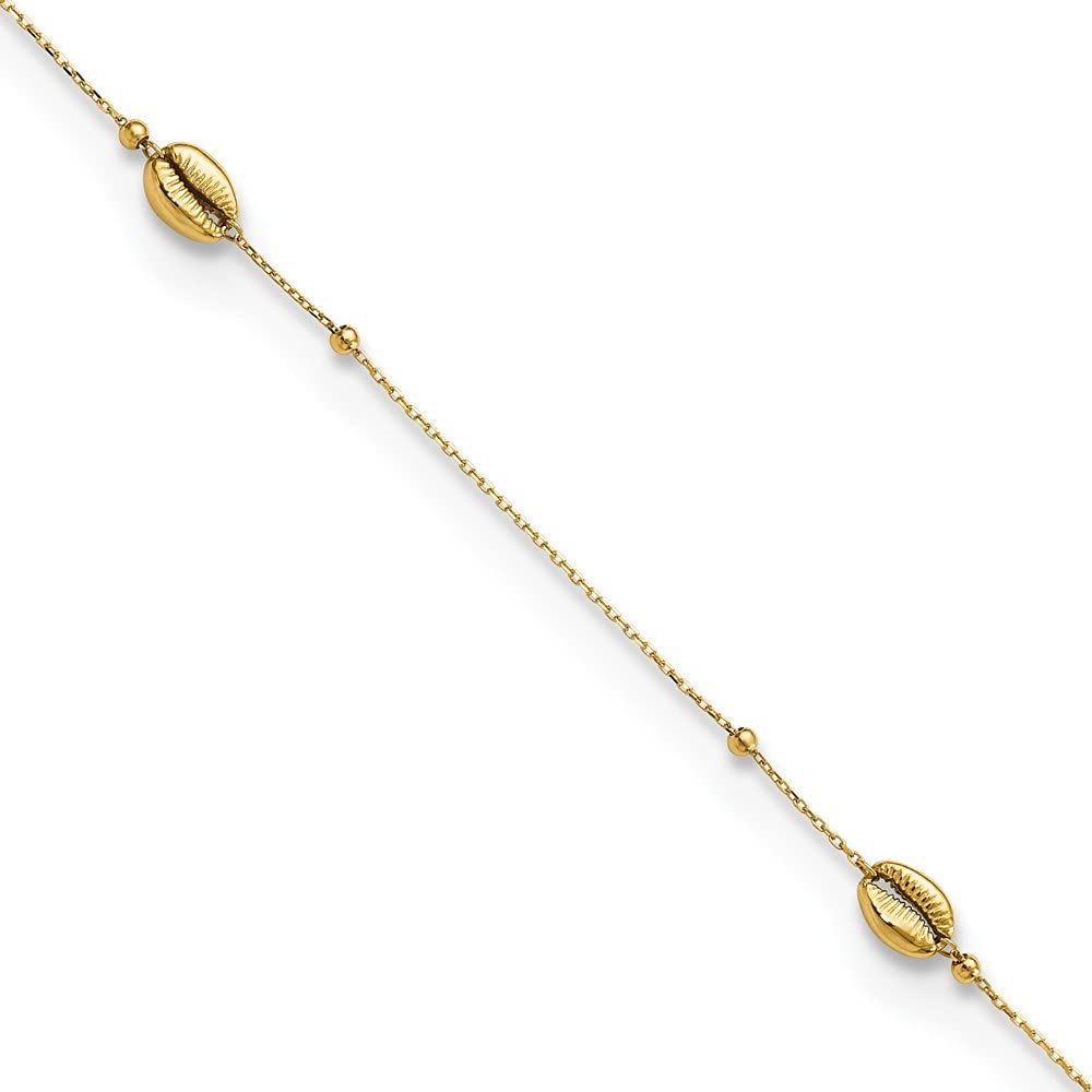 14K Gold Polished Shell and Bead Anklet - 9 Inch Adjustable Ankle Bracelet for Women | Beach Jewelry, Summer Accessories, Boho Chic Gift