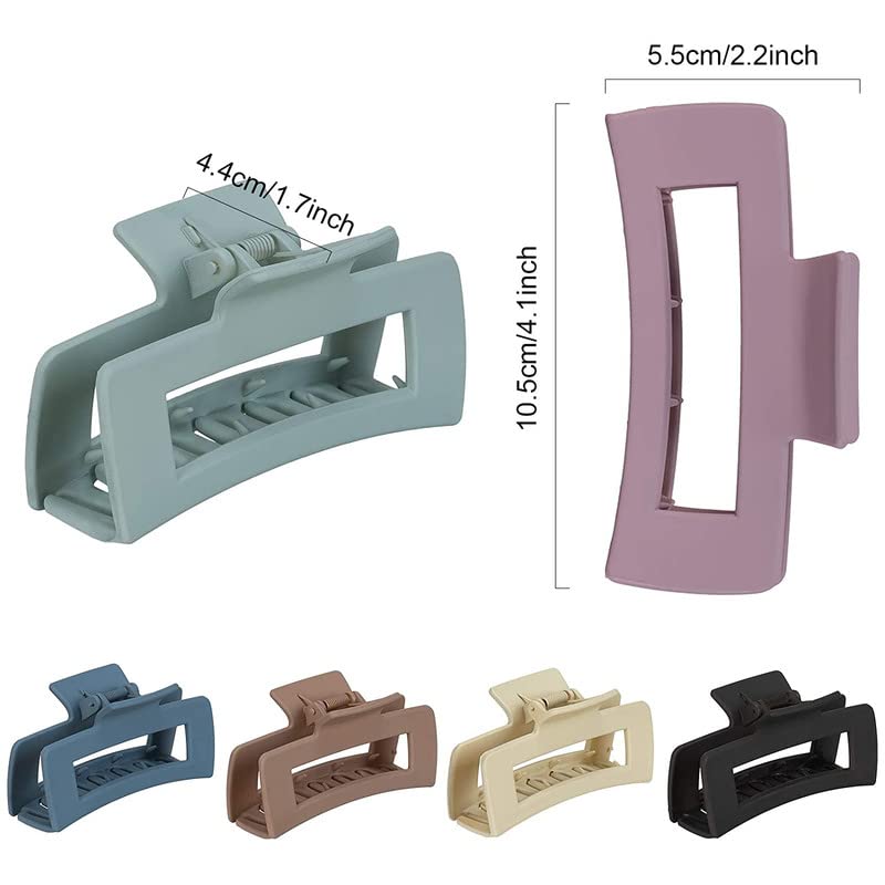 FAMEZA 6-Pack Strong Hold Rectangle Hair Claw Clips - Matte Solid Color Non-Slip Jaw Clamps for Women & Girls | Perfect for Ponytails, Buns & Everyday Hairstyles