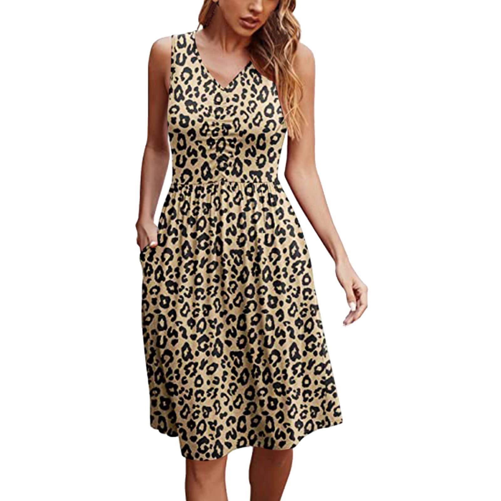 Women's Casual Summer Dress - Floral Print Sleeveless V-Neck Tank Dress with Pockets | Lightweight Breathable Sundress for Beach, Vacation & Everyday Wear