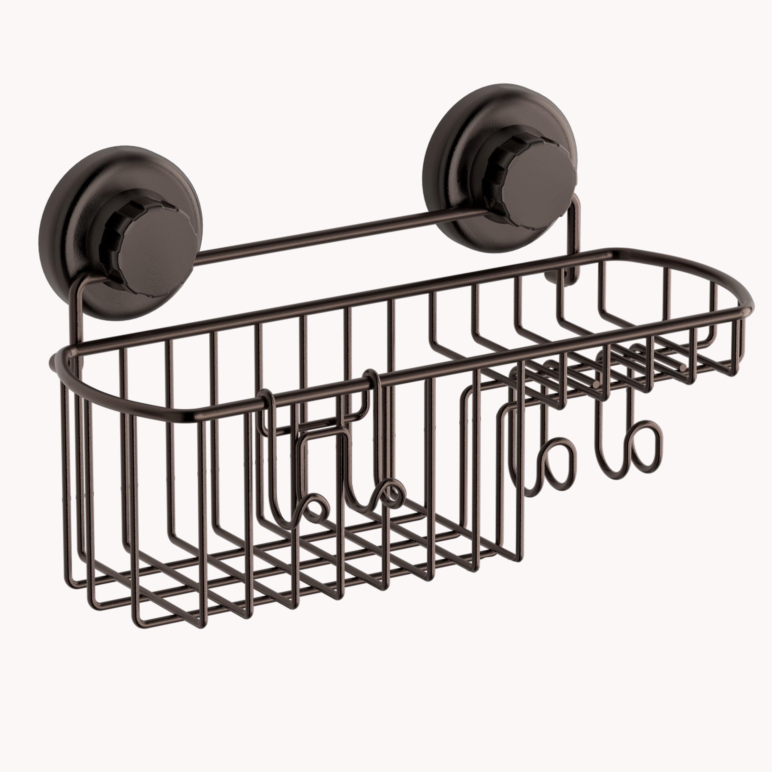Stainless Steel Shower Caddy Organizer with Powerful Vacuum Suction Cups, Soap Holder & Hooks - Bronze Bathroom Storage Basket for Shampoo & Essentials - Perfect for Small Bathrooms & Apartment Showers