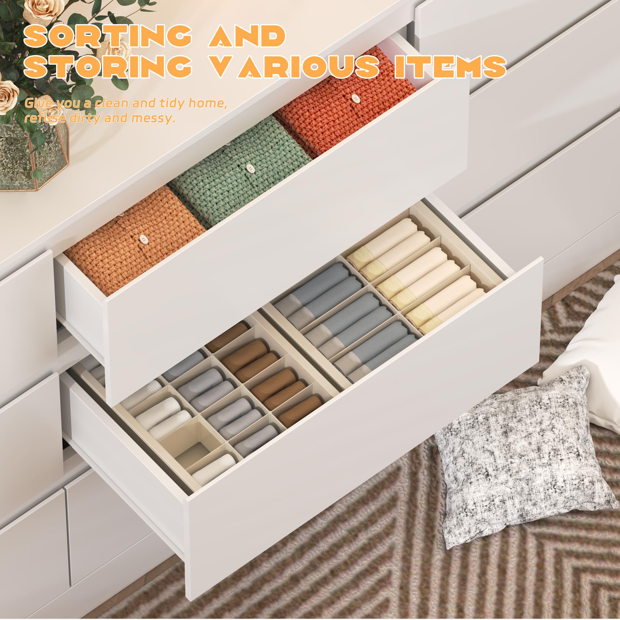 Large 9-Drawer Dresser for Bedroom - Wide White Dresser with Deep Storage Drawers - Perfect for Nursery, Living Room, Entryway & Hallway Organization