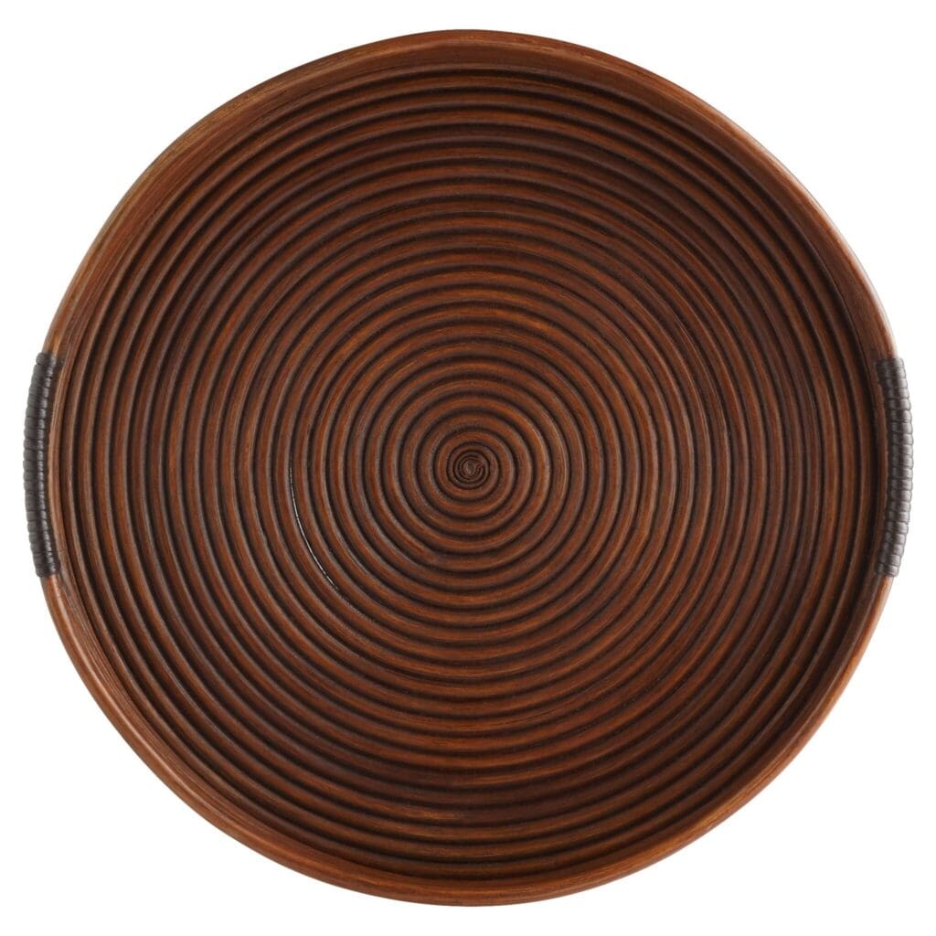 Cyan Design 11718 Papeete Round Tray - Small Brown Rattan Decorative Tray for Home Decor, Coffee Table Centerpiece, Bathroom Organizer & Jewelry Display