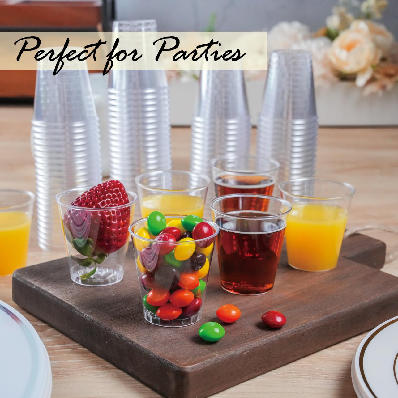 1.5oz Premium Clear Disposable Shot Glasses - 100 Pack for Wine Tasting, Vodka, Whiskey, Jelly Shots | Ideal for Parties, Gatherings & Cocktail Events | Durable Plastic Sample Cups for Home Bars & Entertaining