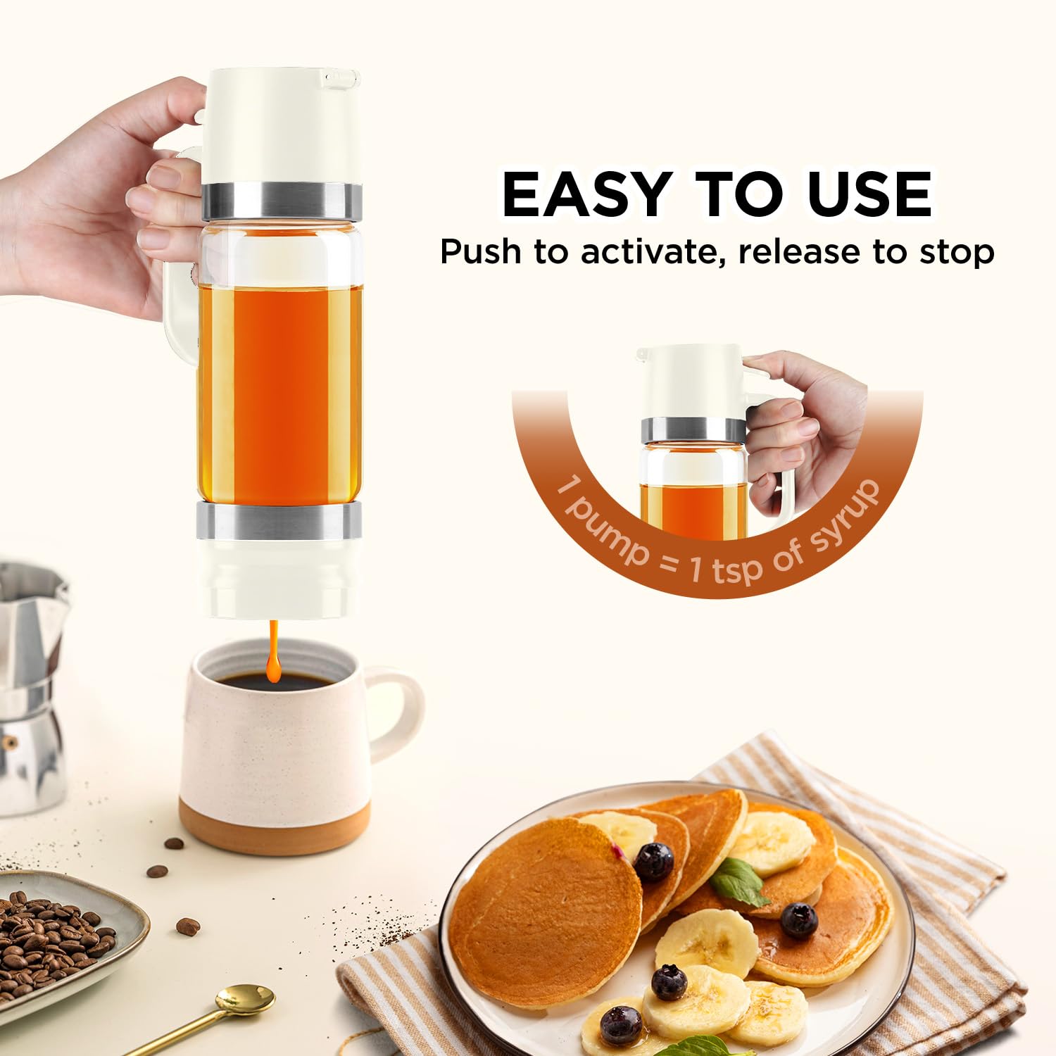 Premium 12oz Glass Coffee Syrup Dispenser with Handle - No Drip Pouring for Coffee, Tea & Honey - Barista Accessories for Home & Cafe (2-Pack, White) - Perfect for Latte Art, Cocktails & Dessert Toppings