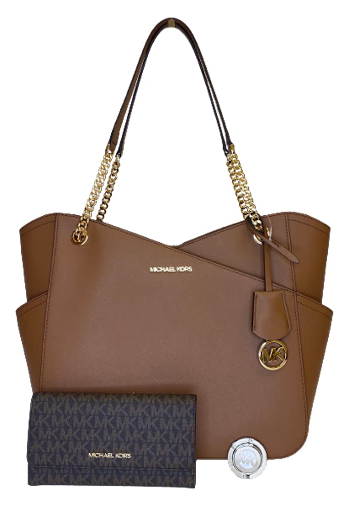 MICHAEL Michael Kors Jet Set Travel Large Chain Shoulder Tote & Matching Trifold Wallet Set - Perfect for Work, Travel & Everyday Use