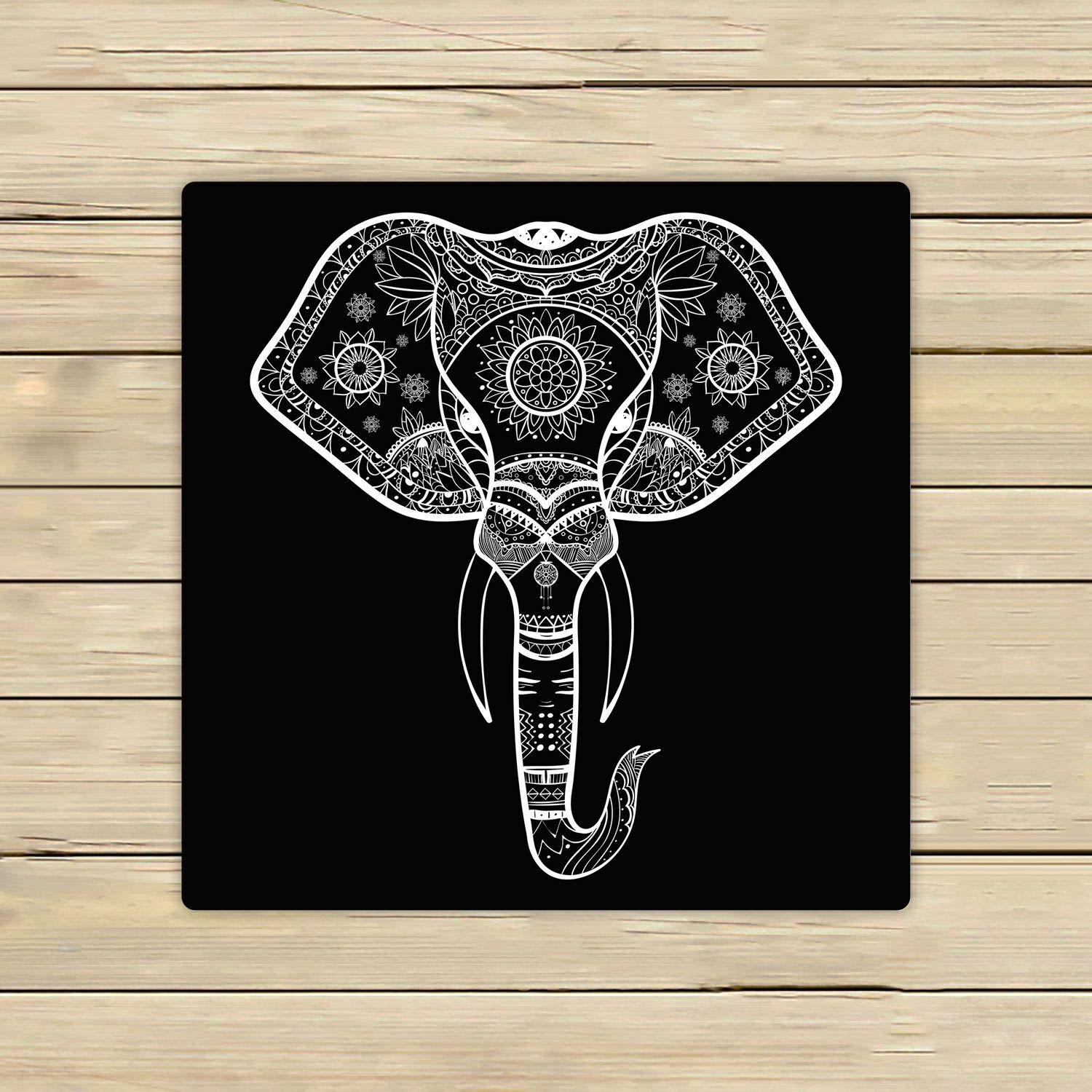 ABPHQTO Black and White Henna Elephant Head Towels - 13x13 Inch Soft Absorbent Cotton Beach Towels for Bath, Pool, Spa, Travel & Gym - Perfect for Vacation, Yoga, Picnics and Home Decor