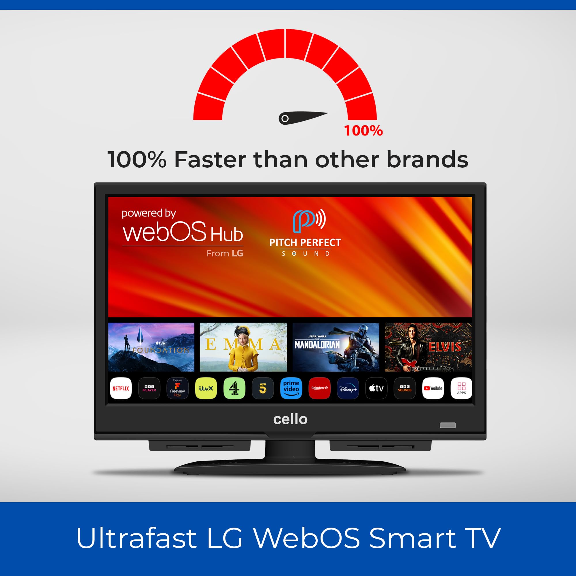 12V 16-Inch Smart TV for Campervans, Boats & RVs - UK Made Cello TV with WebOS, Freeview Play, Bluetooth | Perfect for Camping, Marine & Mobile Living