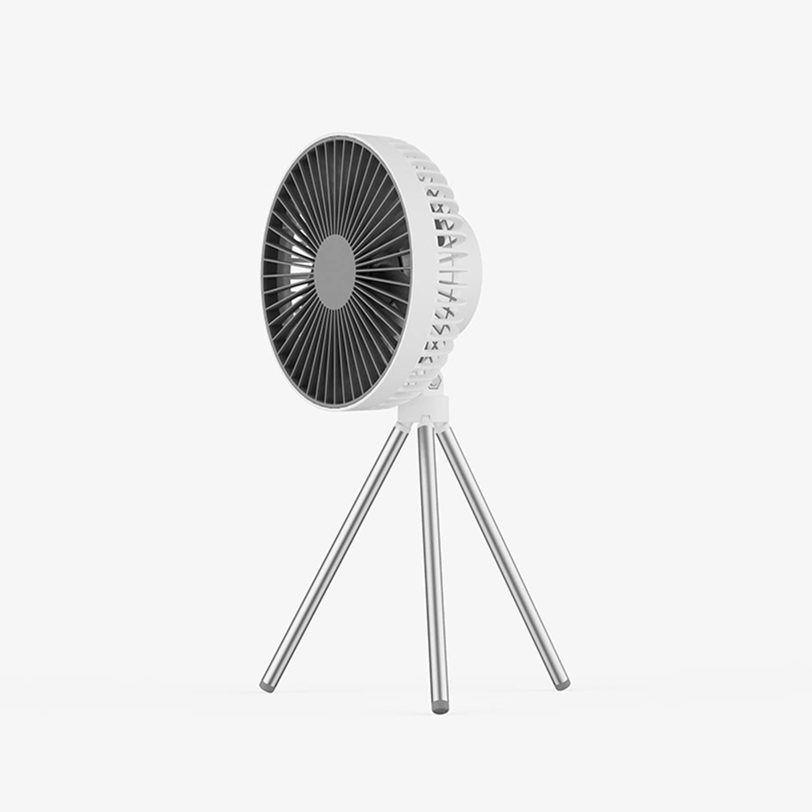 Portable Rechargeable USB Camping Fan with LED Light & Tripod Stand - Mini Desktop Fan for Outdoor, Ceiling, Tent, Travel & Home Use - B-White