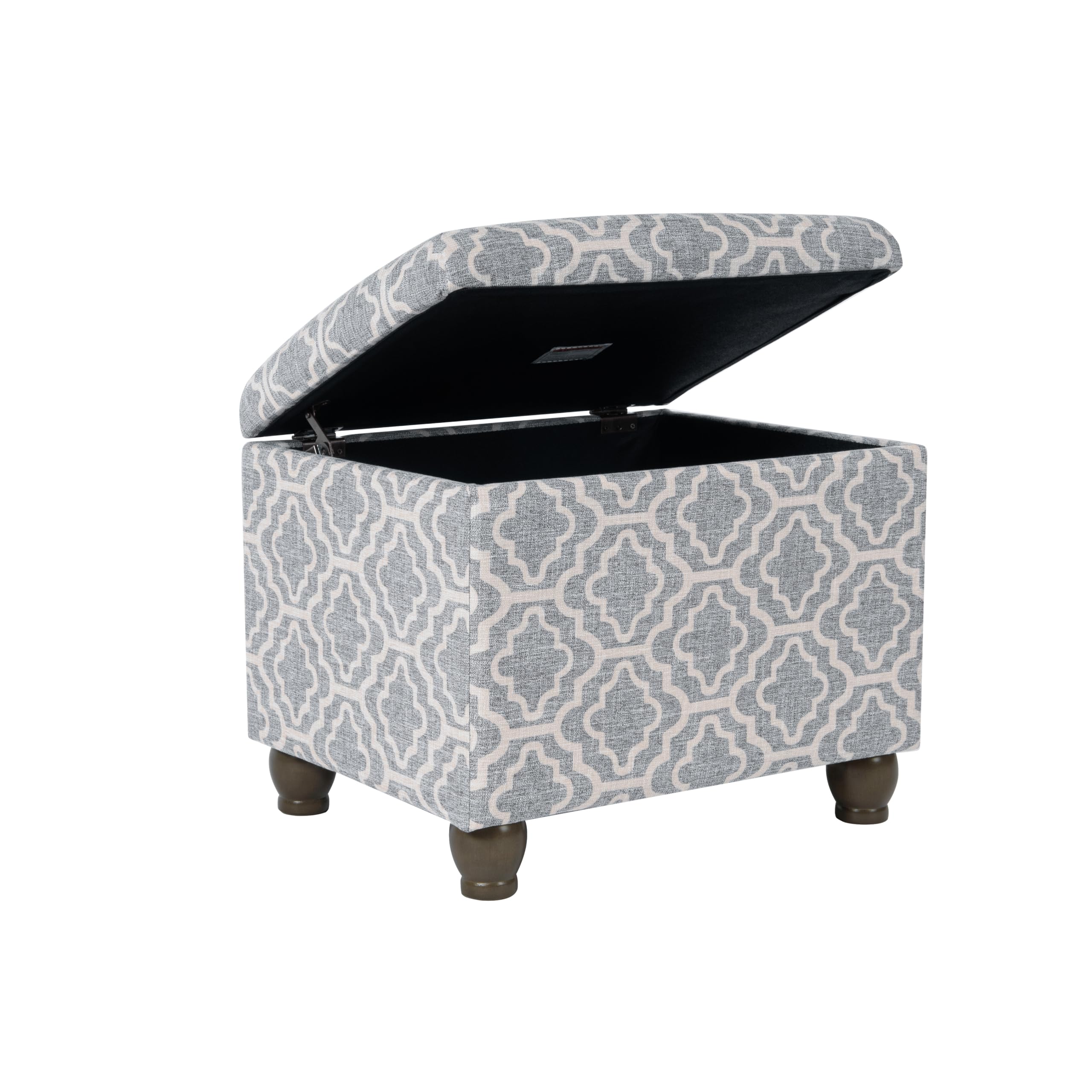 Homepop Upholstered Storage Ottoman with Hinged Lid - Medium Rectangular Footrest Bench for Living Room & Bedroom, Gray Geometric Pattern - Perfect for Extra Seating, Blanket Storage, and Home Organization
