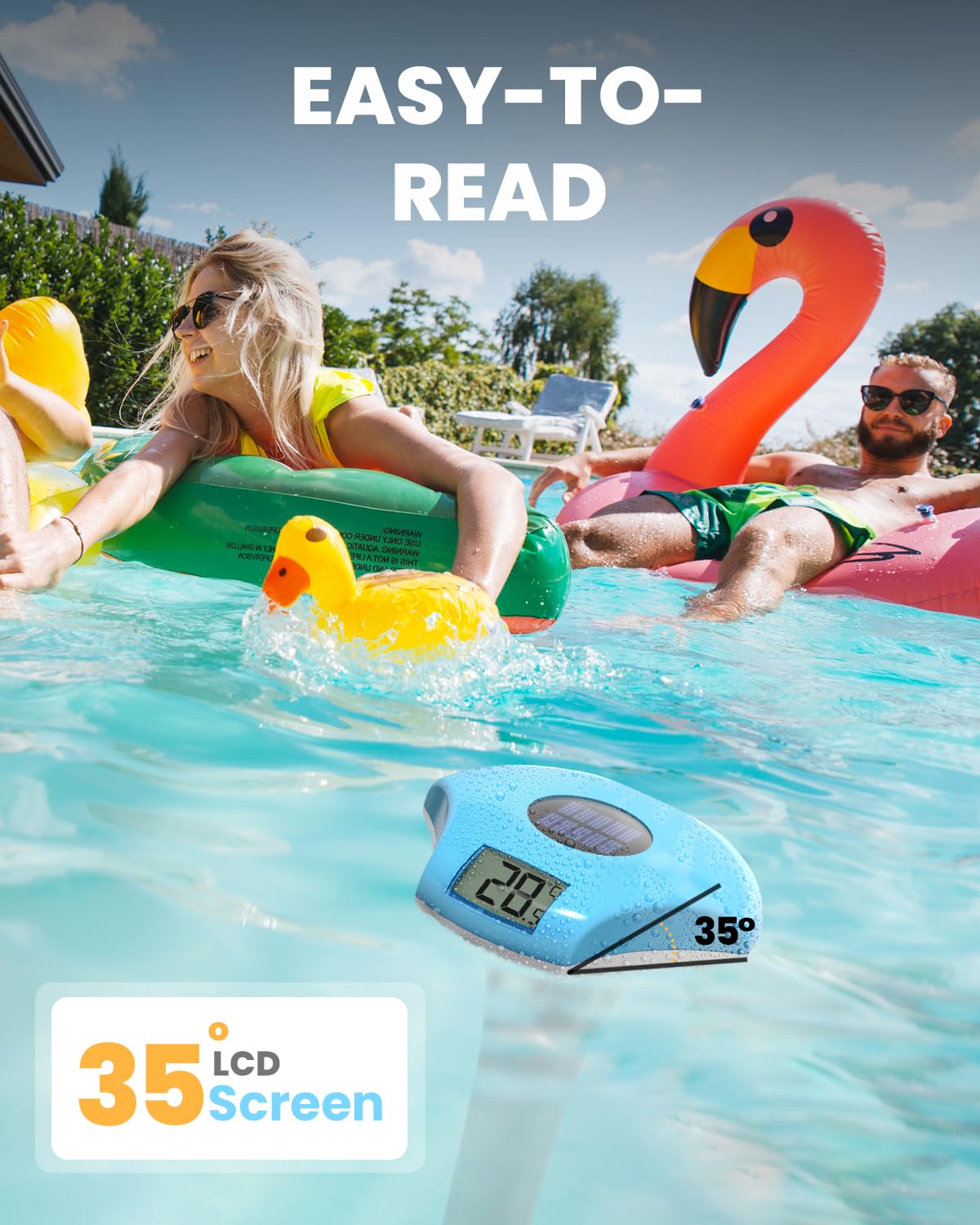 BALDR Digital Pool Thermometer Floating - Easy Read Solar Thermometer with Large Display, IPX8 Waterproof, ±1.8℉ Accuracy for Hot Tubs, Cold Plunge Pools, Swimming Pools, Spas & Backyard Water Features (Blue)