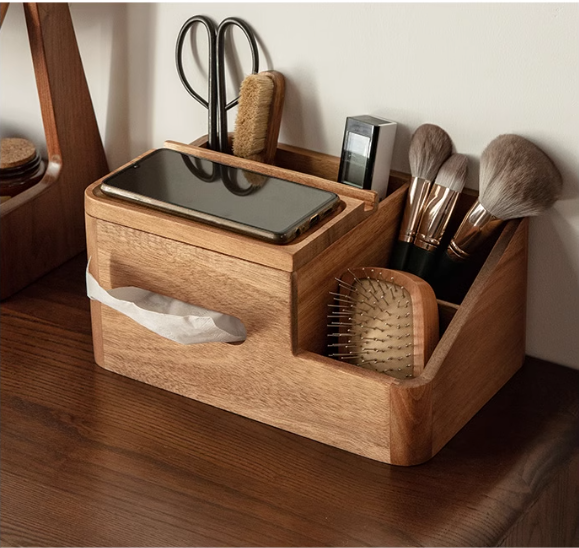 Premium Black Walnut & Acacia Solid Wood Multi-Functional Tissue Box Holder - Handcrafted Home Decor for Living Room, Bedroom & Office