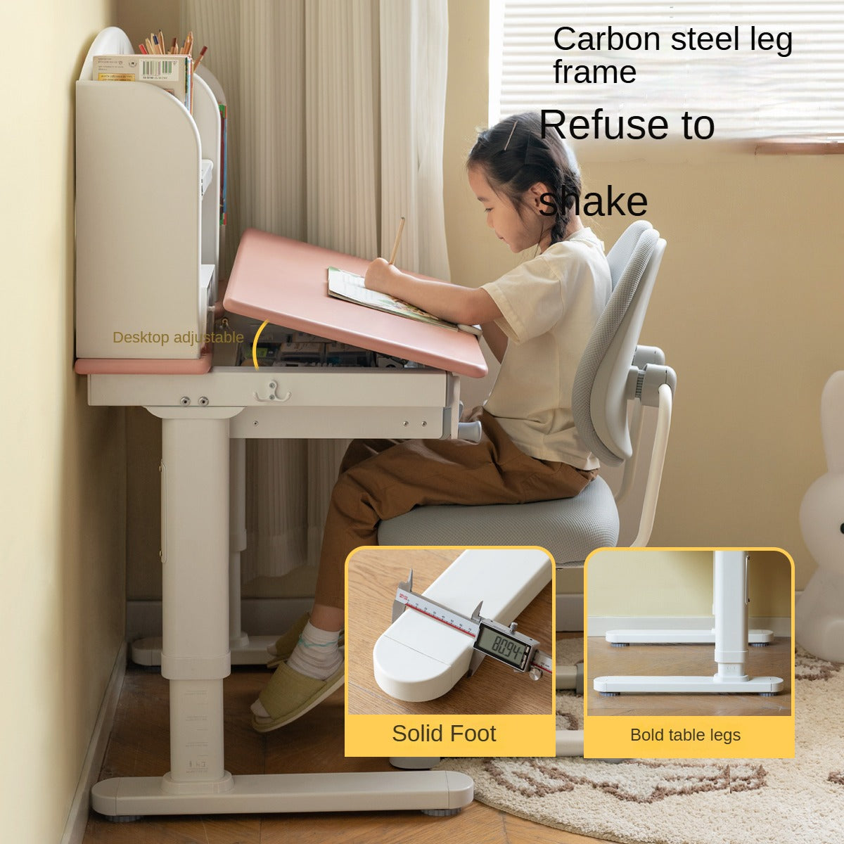 Solid Wood Poplar Kids Study Desk - Adjustable Height Children's Writing Table for Homework & Drawing - Perfect for Bedroom, Homeschool & Classroom Learning