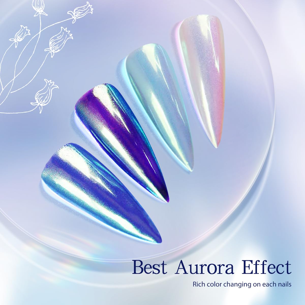 PrettyDiva Aurora Chrome Nail Powder - Mermaid Unicorn Chrome Nails Powder, Iridescent Nail Glitter Pigment for Manicure & Nail Art | Perfect for Salon, DIY Nails, Gel Polish, Acrylic Nails & Special Occasions