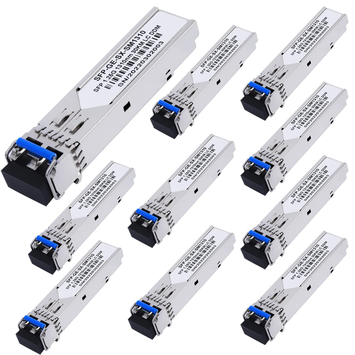 10 Pack 1.25G SFP LC Module 1000Base-LX (SMF,1310nm,20km,DDM) Single-Mode Fiber Optic Transceiver - Compatible with Cisco GLC-LH-SMD, Ubiquiti UniFi, Meraki MA-SFP-1GB-LX10, Fortinet, Mikrotik, TP-Link, Netgear, TL-SM311LS, D-Link - Ideal for Data Centers, Enterprise Networks & Telecom Applications