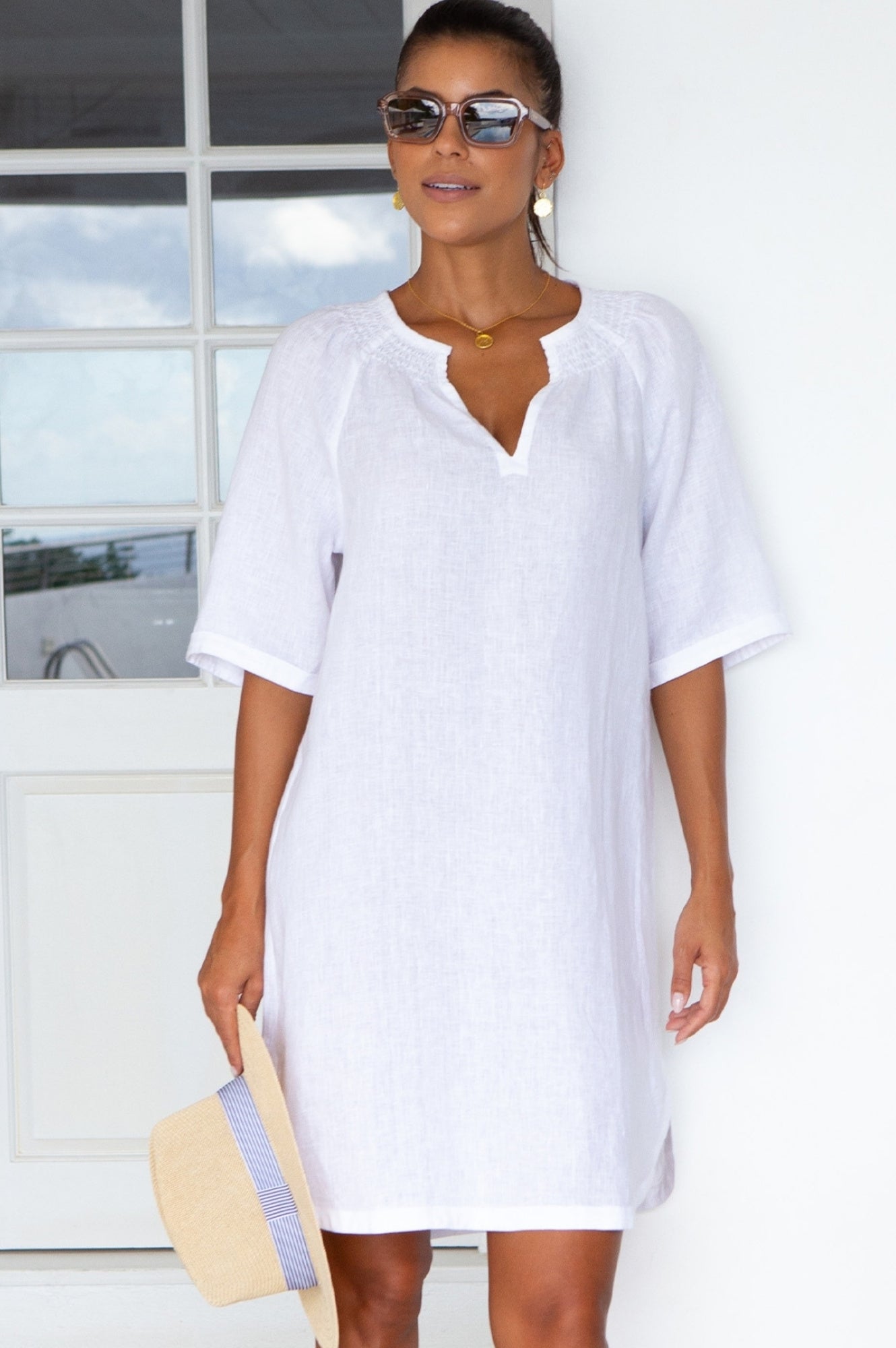 Paxos Linen Dress for Women - Breathable White Summer Dress | Perfect for Beach Vacation, Brunch & Casual Outings