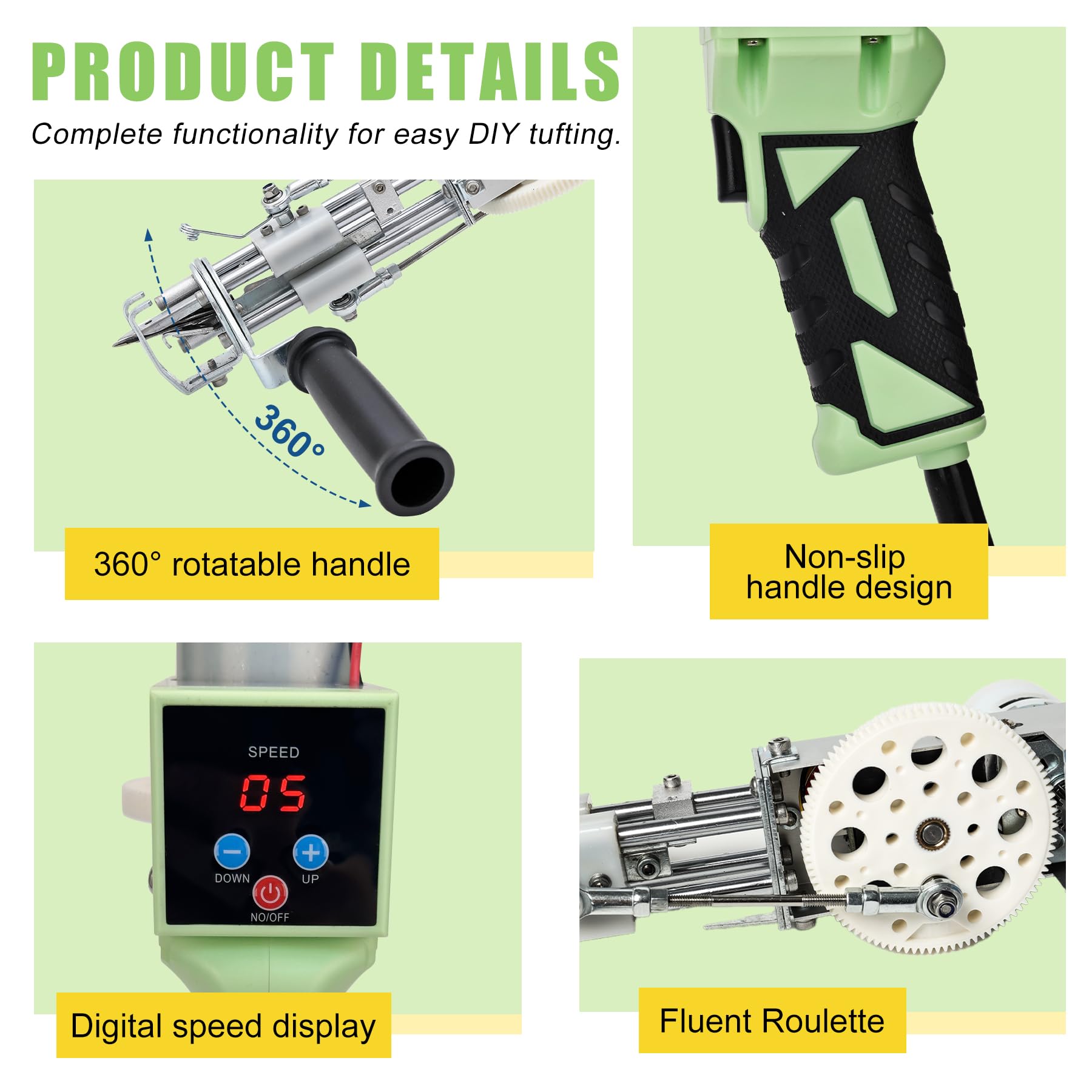 Zowwfast Rug Tufting Gun Starter Kit - 2 in 1 Cut Pile & Loop Pile Carpet Tufting Machine with Digital Speed Control, Non-Slip Grip & Carpet Trimmer - Perfect for DIY Rugs, Wall Hangings & Home Decor Projects