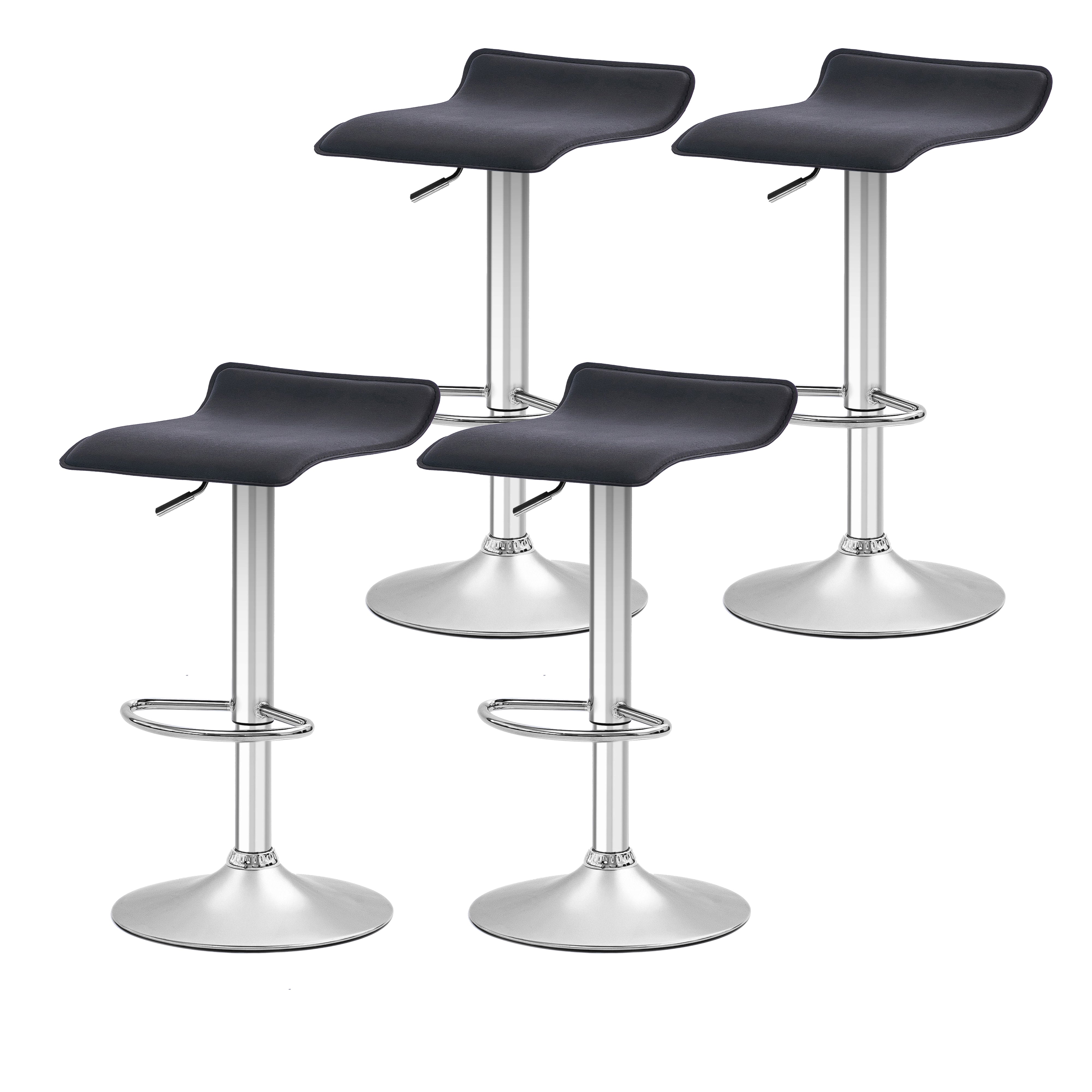 Urban Style Set of 4 Craig Adjustable Height Bar Stools with Gas Lift Mechanism - Chrome & Black Modern Kitchen Counter Stools for Dining Room, Bar or Breakfast Nook