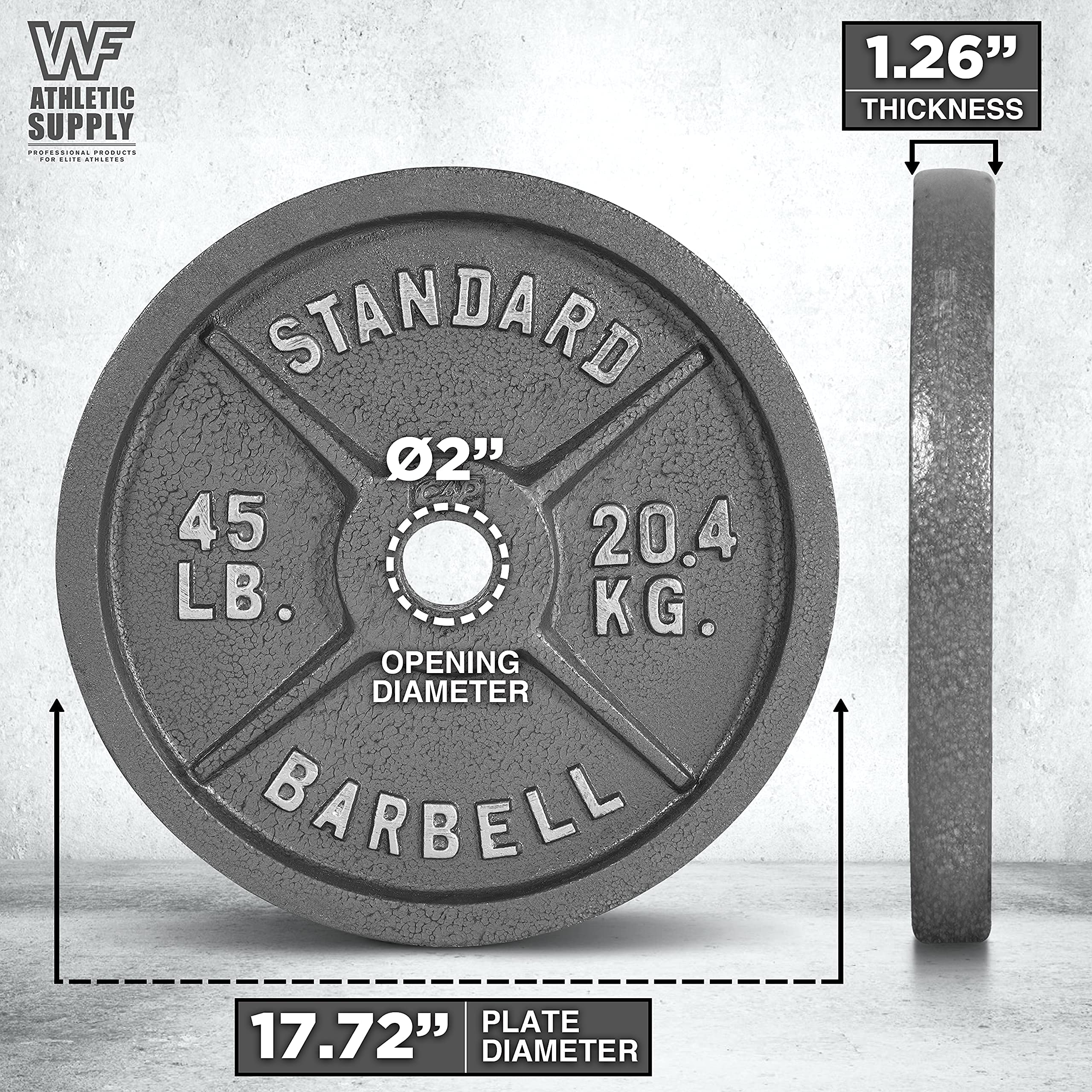 CAPHAUS 2-Inch Hole Solid Cast Iron Olympic Weight Plates - Strength Training, Weightlifting & Powerlifting Equipment for Home Gym, CrossFit & Fitness Studio - Multiple Sizes Available