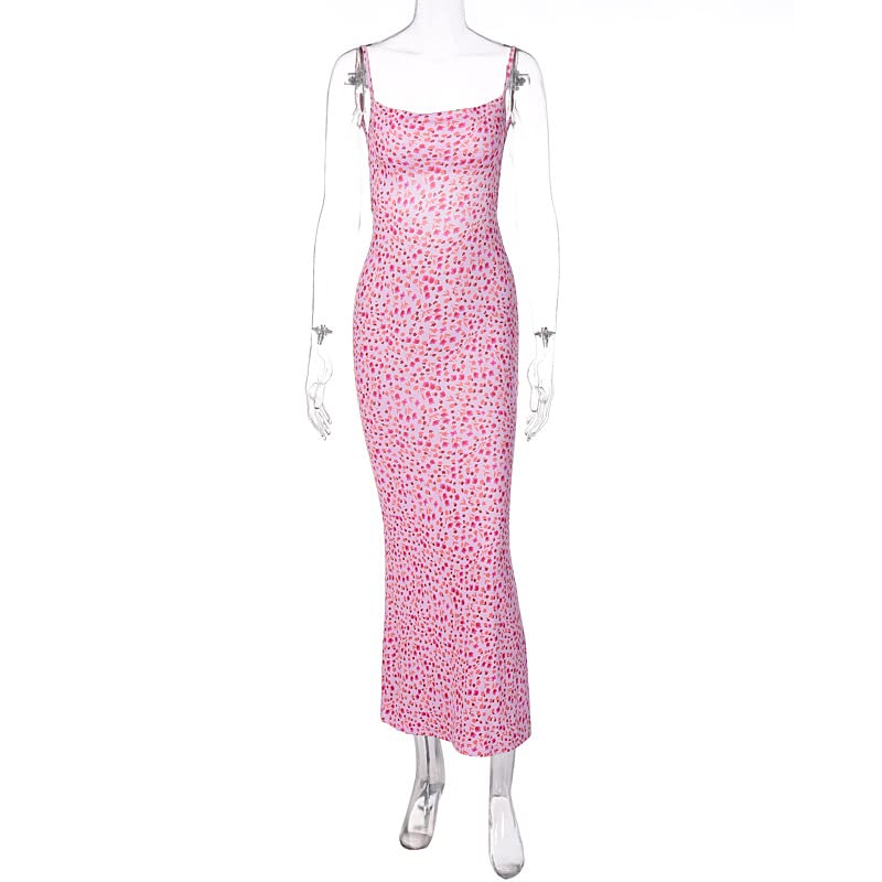 KMBANGI Women's Sexy Backless Maxi Dress - Floral Print Sleeveless Bodycon Cocktail Dress with Spaghetti Straps for Party, Night Out, Wedding & Special Occasions