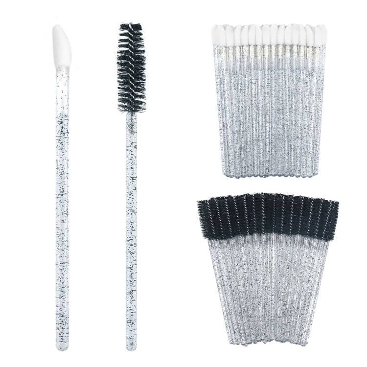 100PCS Glitter Crystal Lip Brush & Eyelash Mascara Wands Set - Black Crystal Makeup Brushes for Professional Makeup Artists & DIY Beauty - Perfect for Parties, Weddings & Special Occasions