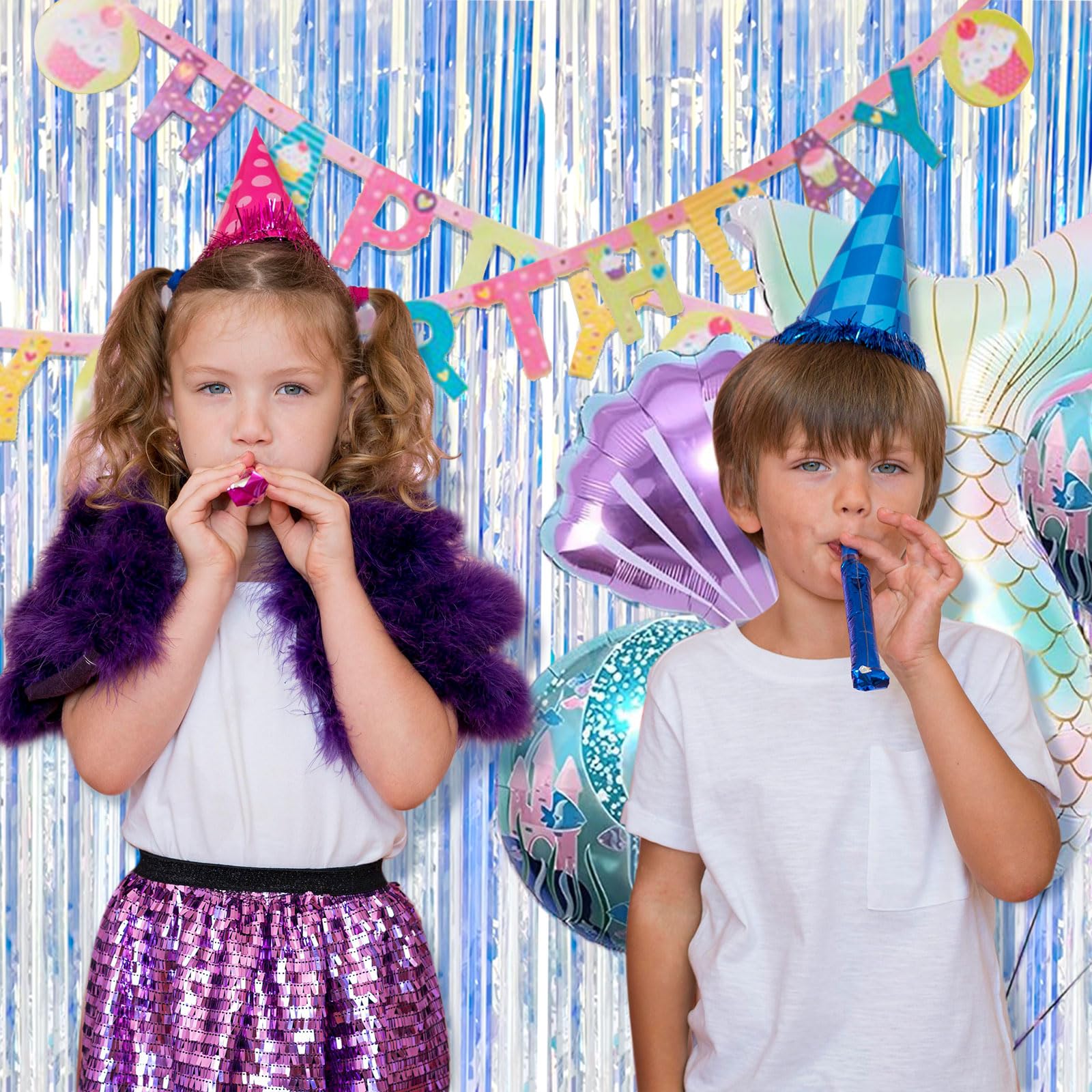 2 Pack Iridescent Metallic Foil Fringe Curtains - Photo Booth Backdrop for Birthday, Wedding, Baby Shower, Christmas Party Decor | Perfect for Events, Celebrations & Home Decor