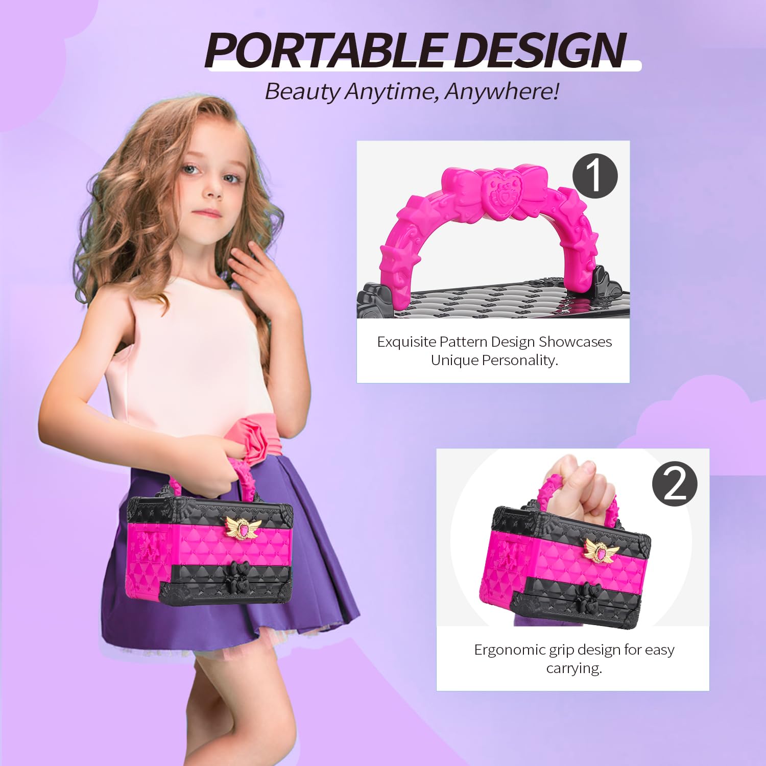 IMAGICTOWN Princess Makeup Kit for Girls Ages 3-12 - Washable Cosmetic Toy Set with Mirror, Pretend Play Dress Up Gift for Birthday Party & Christmas (Purple) | Perfect for Role Play, Tea Parties & Dress Up Games