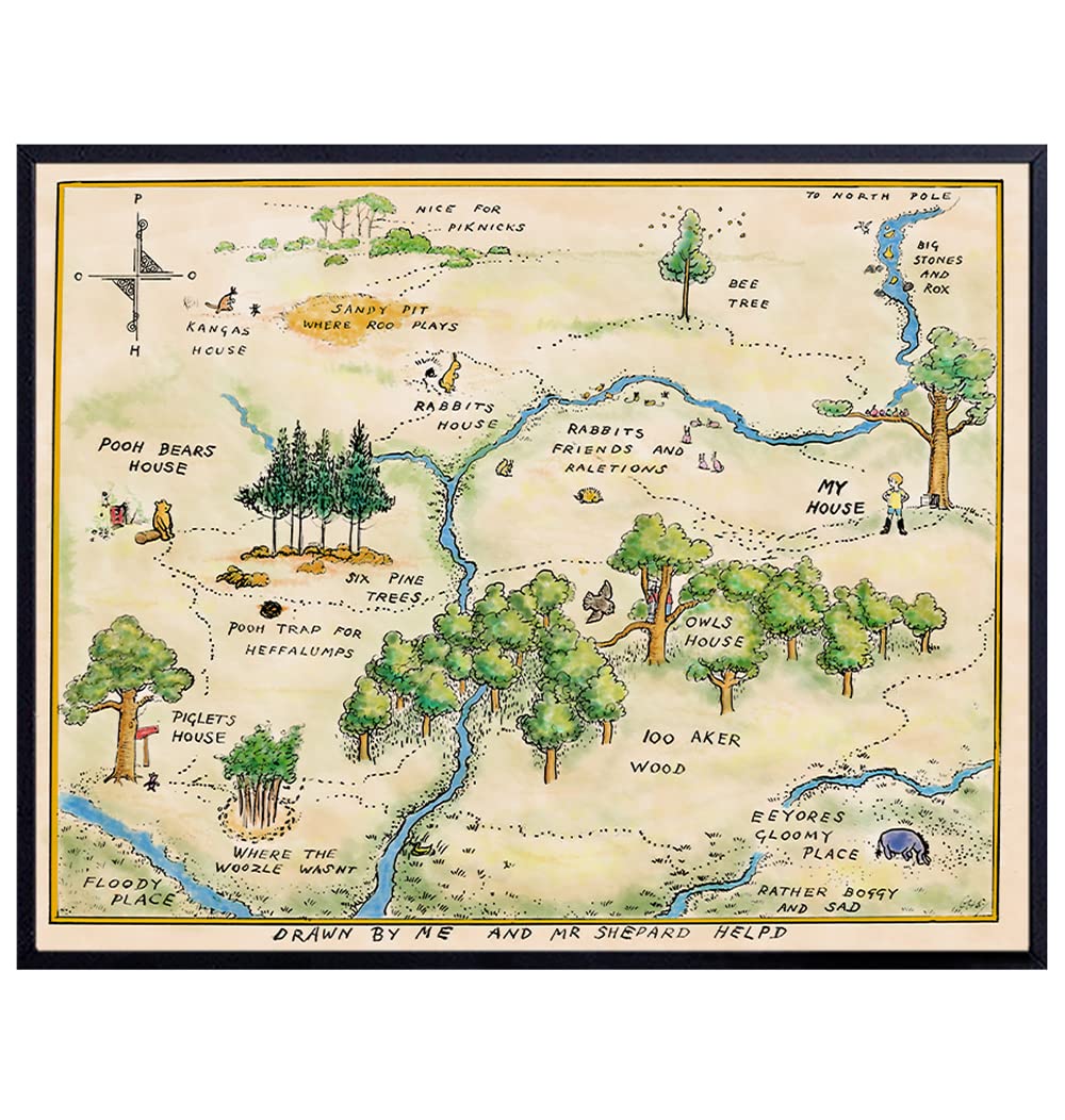Vintage Nursery Decor - Baby Room Wall Art - Toddler Room Print - Little Boys Bedroom Picture - Hundred Acre Wood Kids Wall Decor - Baby Shower Gift Idea - Perfect for Nursery, Playroom & Kids Bedroom Decoration