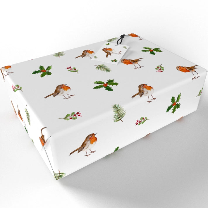 Festive Christmas Robins and Holly Wrapping Paper - Holiday Gift Wrap for Presents, Party Decorations, and Seasonal Crafts
