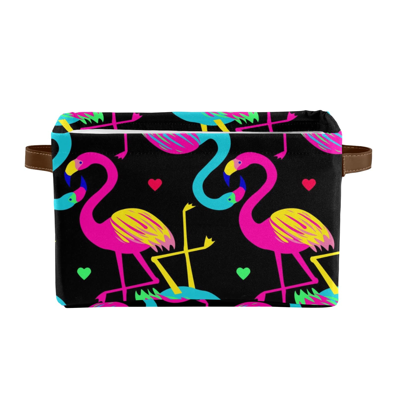 Collapsible Storage Bin with Handle - Tropical Hawaiian Flamingo Design, Foldable Organizer Basket for Clothes, Toys, Pet Supplies & Nursery Items | Perfect for Closet, Bedroom, Kids Room & Home Organization