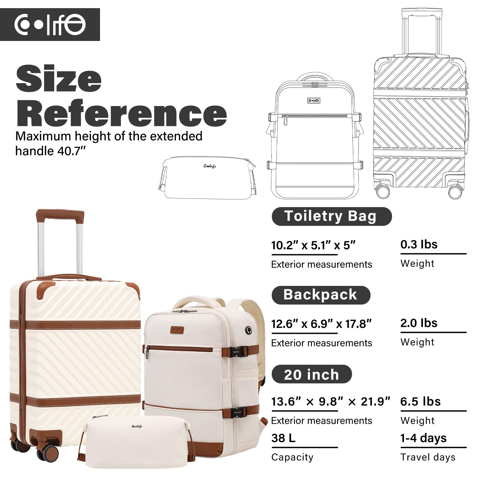 Coolife 3-Piece Hardshell Luggage Set with TSA Lock, Spinner Wheels & Telescopic Handle - Lightweight Carry-On Suitcase for Travel, Business Trips & Vacations
