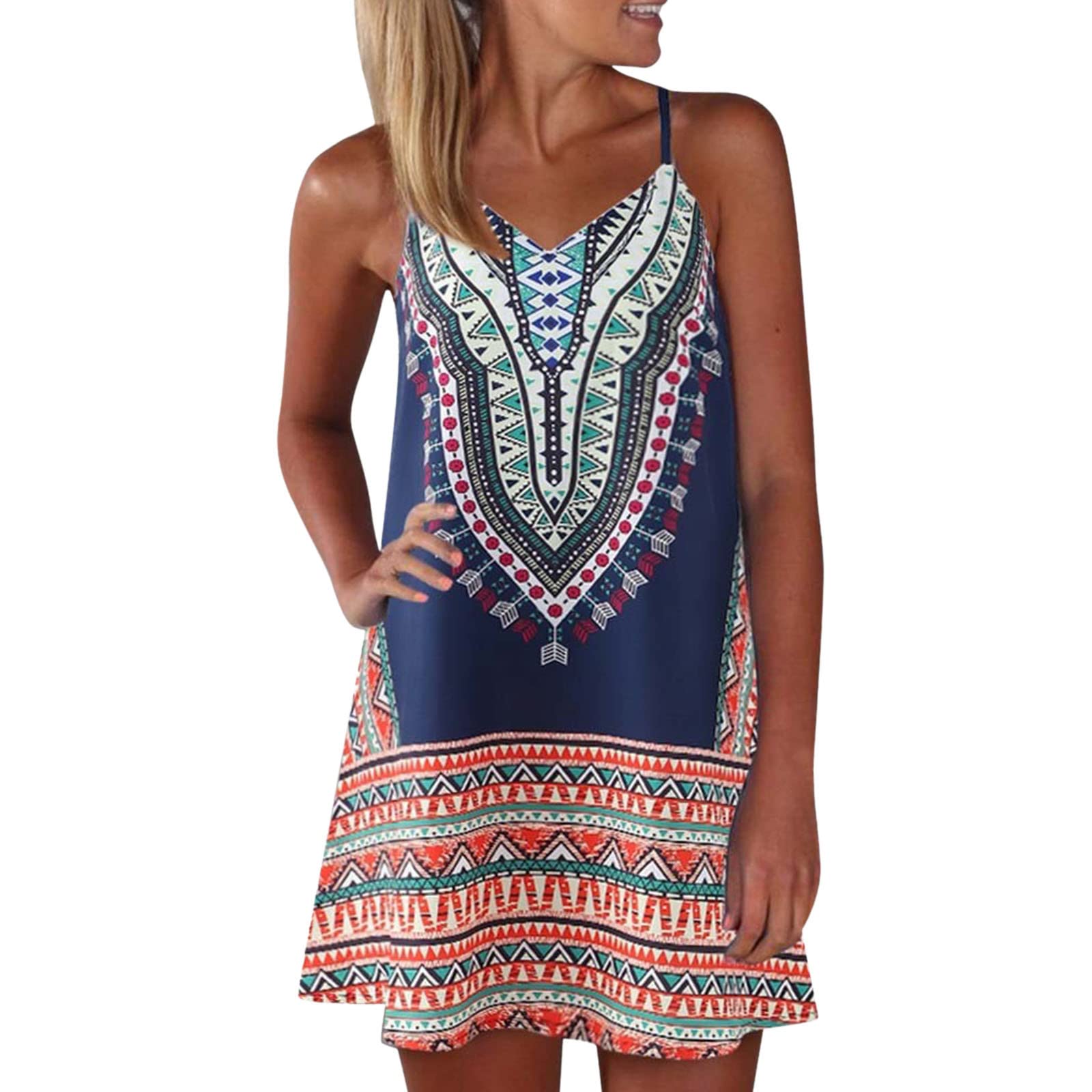 Elegant Floral Sleeveless Cocktail Dress for Women - Summer Beach Formal Dress with Pockets, Loose Tank Style for Parties, Weddings & Casual Outings