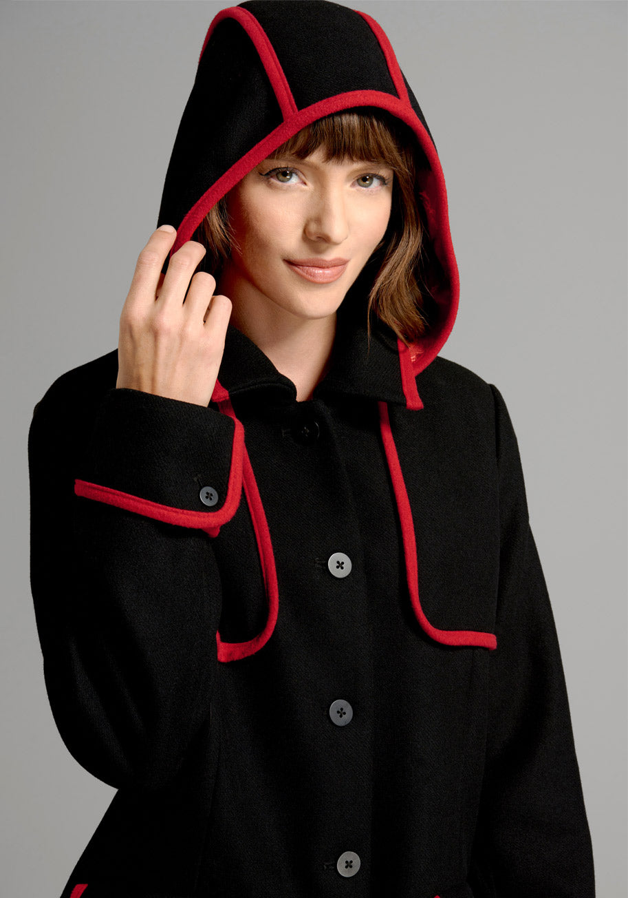 Premium Black Licorice Wool Coat for Women - Warm Winter Trench Coat with Belt - Perfect for Office, Dating & Formal Occasions