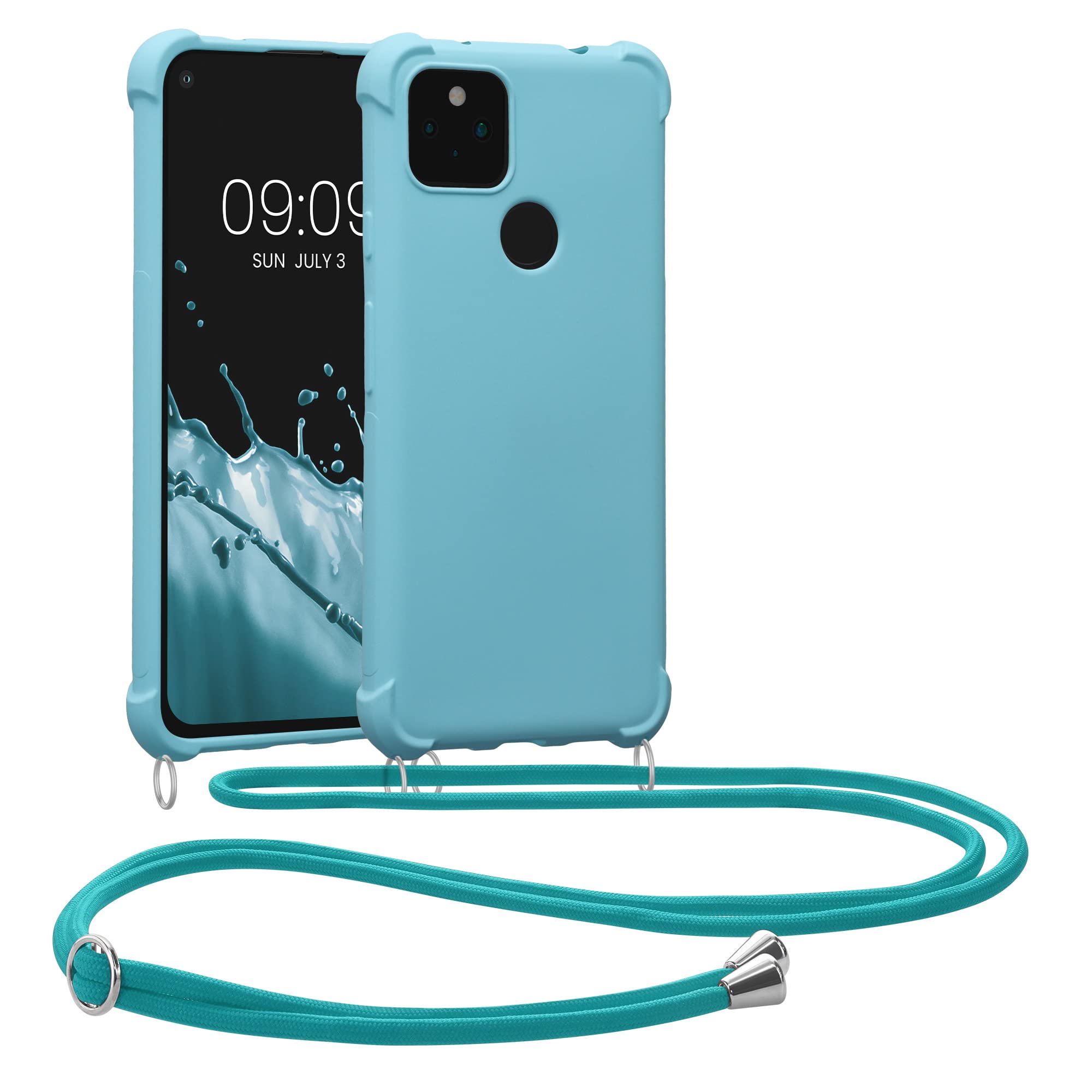 kwmobile Google Pixel 5a 5G Crossbody Case - Light Blue TPU Cover with Strap for Daily Use