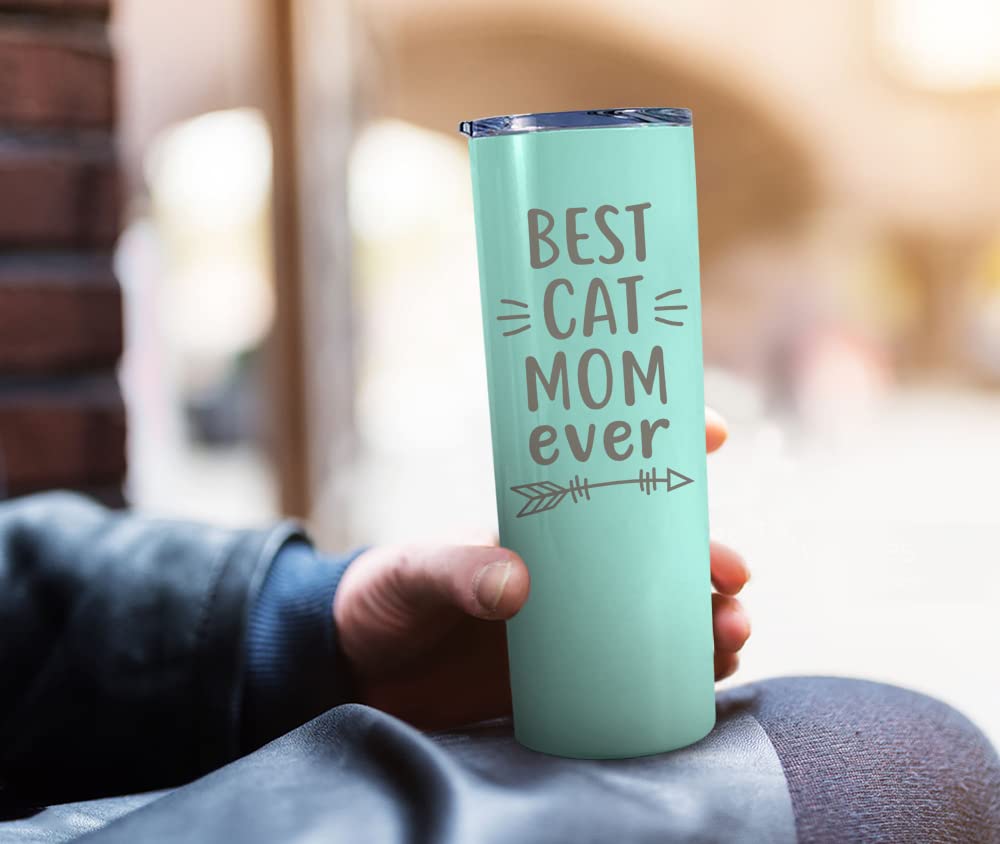 20Oz Cat Lover Wine Tumbler with Straw & Keychain - Best Cat Mom Ever Gift for Women, Christmas, Birthday & Mother's Day - Insulated Travel Cup for Cat Themed Lovers (Green) - Perfect for Coffee, Wine & Outdoor Adventures