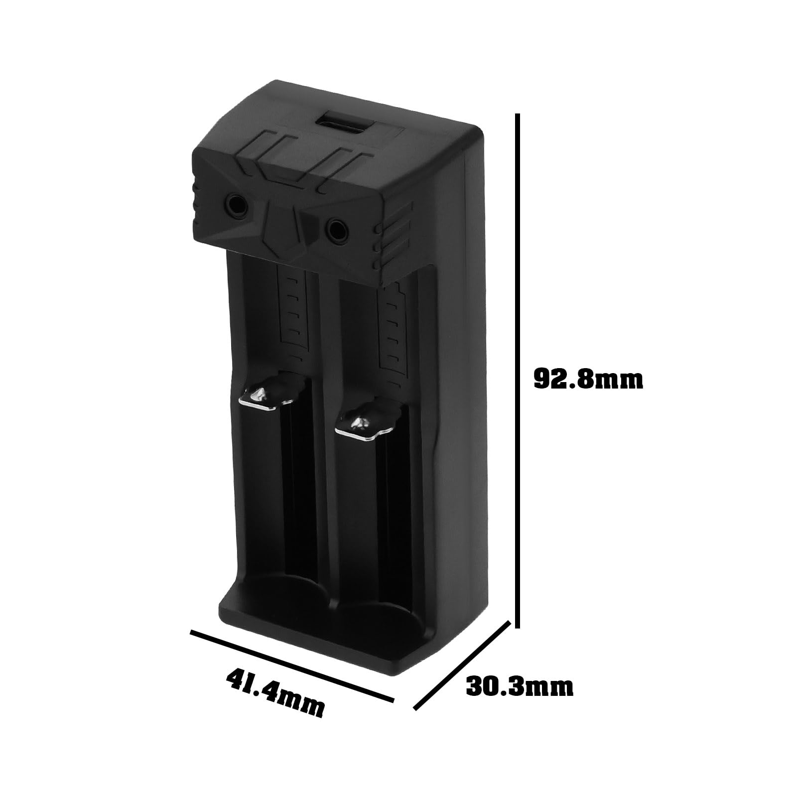 ECSiNG 2-Pack Universal Li-Ion Battery Charger for 18650/18500/18490/16340/14500/22650/26500/26650 - 3.6V/3.7V Dual Slot Fast Charger (92.8x41.1x30.3mm, Black) - Perfect for Flashlights, Vape Mods, Power Tools & Electronic Devices