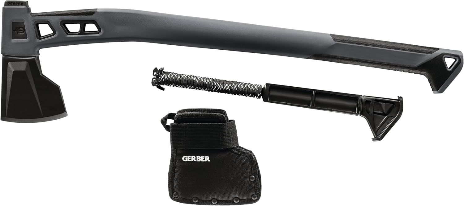 Gerber Gear Bushcraft Axe - Premium Camping & Survival Hatchet with Hammerhead - Waterproof Storage Hand Axe for Outdoor Adventures - Ideal for Camping, Hiking, and Wilderness Survival (Grey)